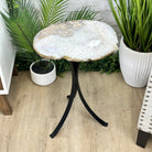 Natural Brazilian Agate Side Table on a black metal base, 22" tall #1305-0163 by Brazil Gems - Brazil GemsBrazil GemsNatural Brazilian Agate Side Table on a black metal base, 22" tall #1305-0163 by Brazil GemsTables: Side1305-0163