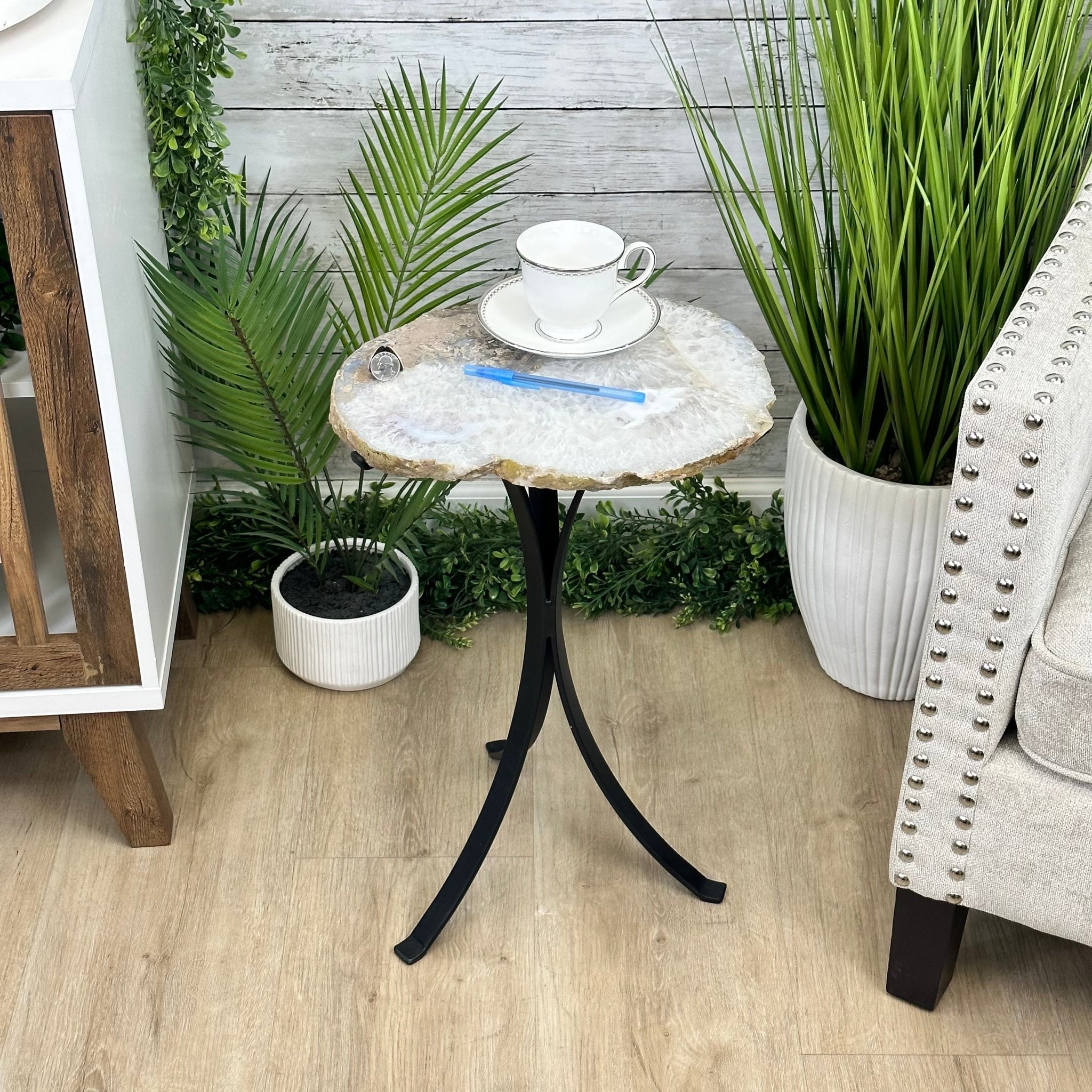 Natural Brazilian Agate Side Table on a black metal base, 22" tall #1305-0163 by Brazil Gems - Brazil GemsBrazil GemsNatural Brazilian Agate Side Table on a black metal base, 22" tall #1305-0163 by Brazil GemsTables: Side1305-0163