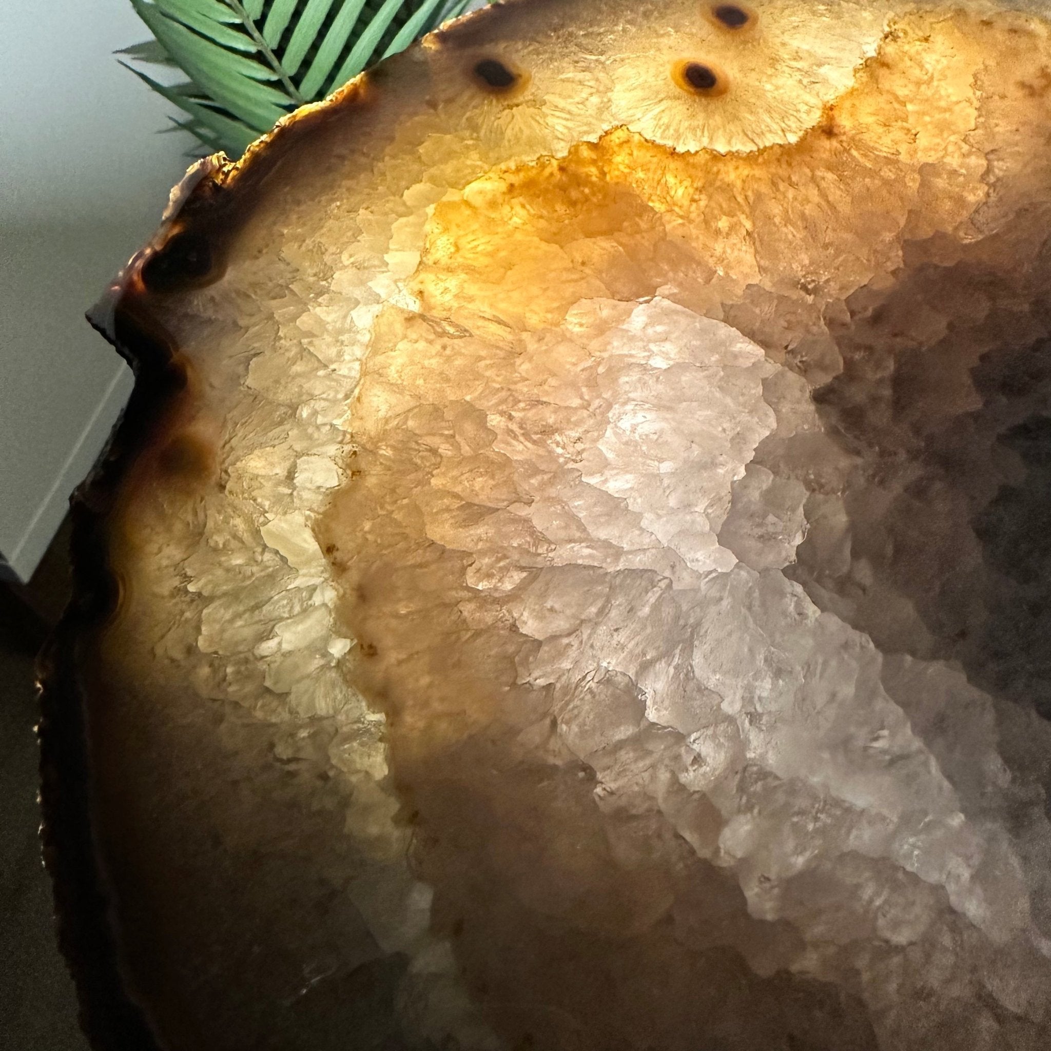 Natural Brazilian Agate Side Table on a black metal base, 22" tall #1305-0164 by Brazil Gems - Brazil GemsBrazil GemsNatural Brazilian Agate Side Table on a black metal base, 22" tall #1305-0164 by Brazil GemsTables: Side1305-0164