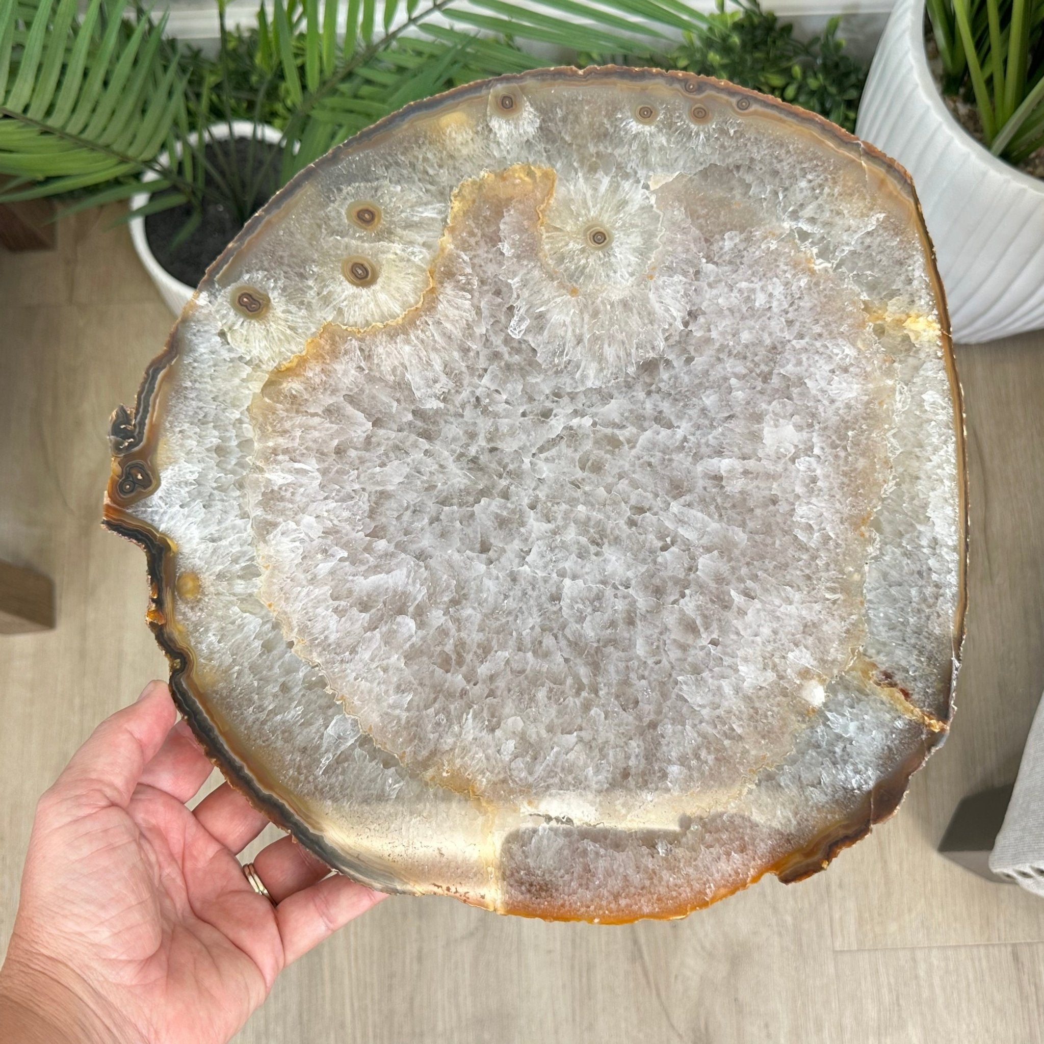 Natural Brazilian Agate Side Table on a black metal base, 22" tall #1305-0164 by Brazil Gems - Brazil GemsBrazil GemsNatural Brazilian Agate Side Table on a black metal base, 22" tall #1305-0164 by Brazil GemsTables: Side1305-0164