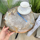 Natural Brazilian Agate Side Table on a black metal base, 22" tall #1305-0164 by Brazil Gems - Brazil GemsBrazil GemsNatural Brazilian Agate Side Table on a black metal base, 22" tall #1305-0164 by Brazil GemsTables: Side1305-0164