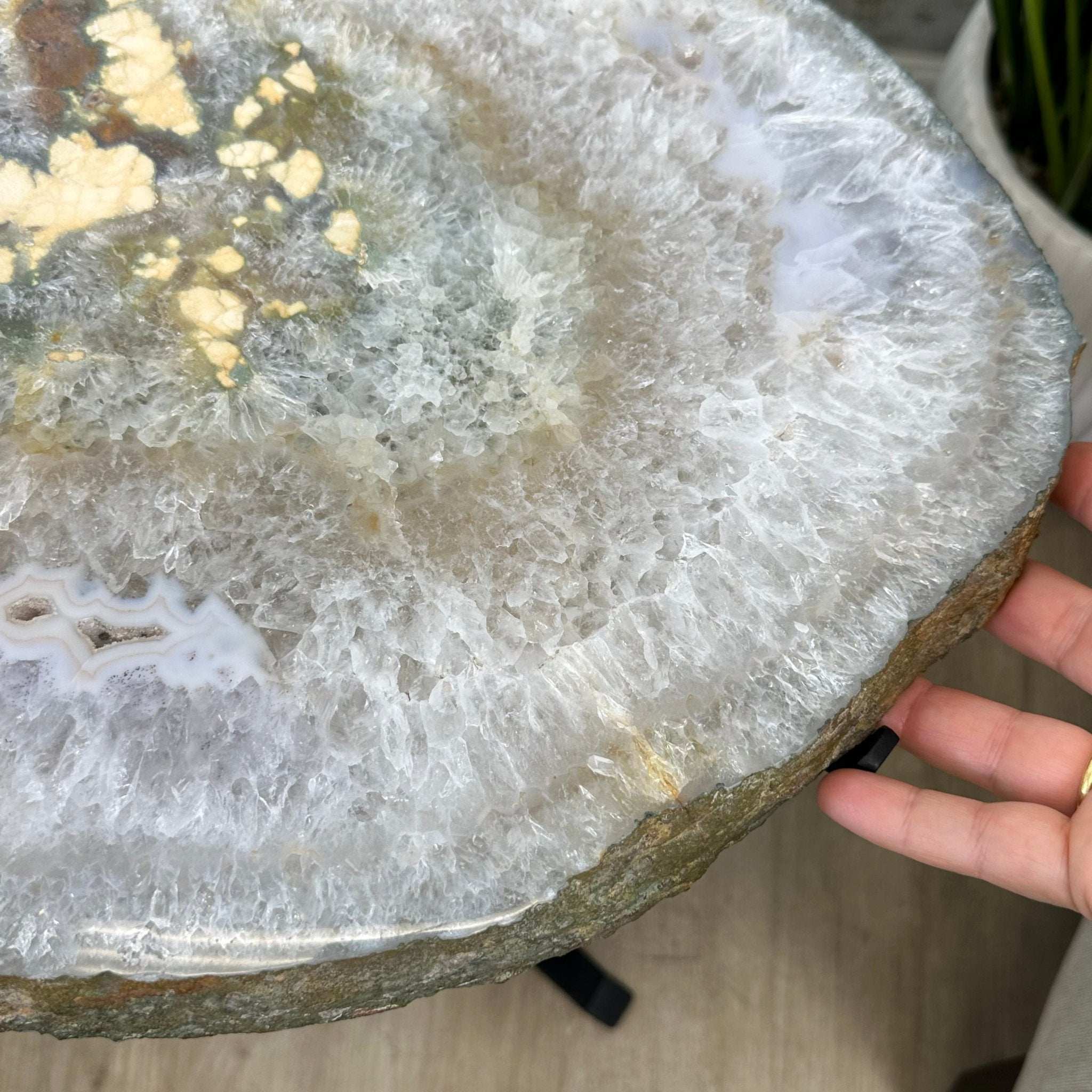 Natural Brazilian Agate Side Table on a black metal base, 22" tall #1305-0171 by Brazil Gems - Brazil GemsBrazil GemsNatural Brazilian Agate Side Table on a black metal base, 22" tall #1305-0171 by Brazil GemsTables: Side1305-0171