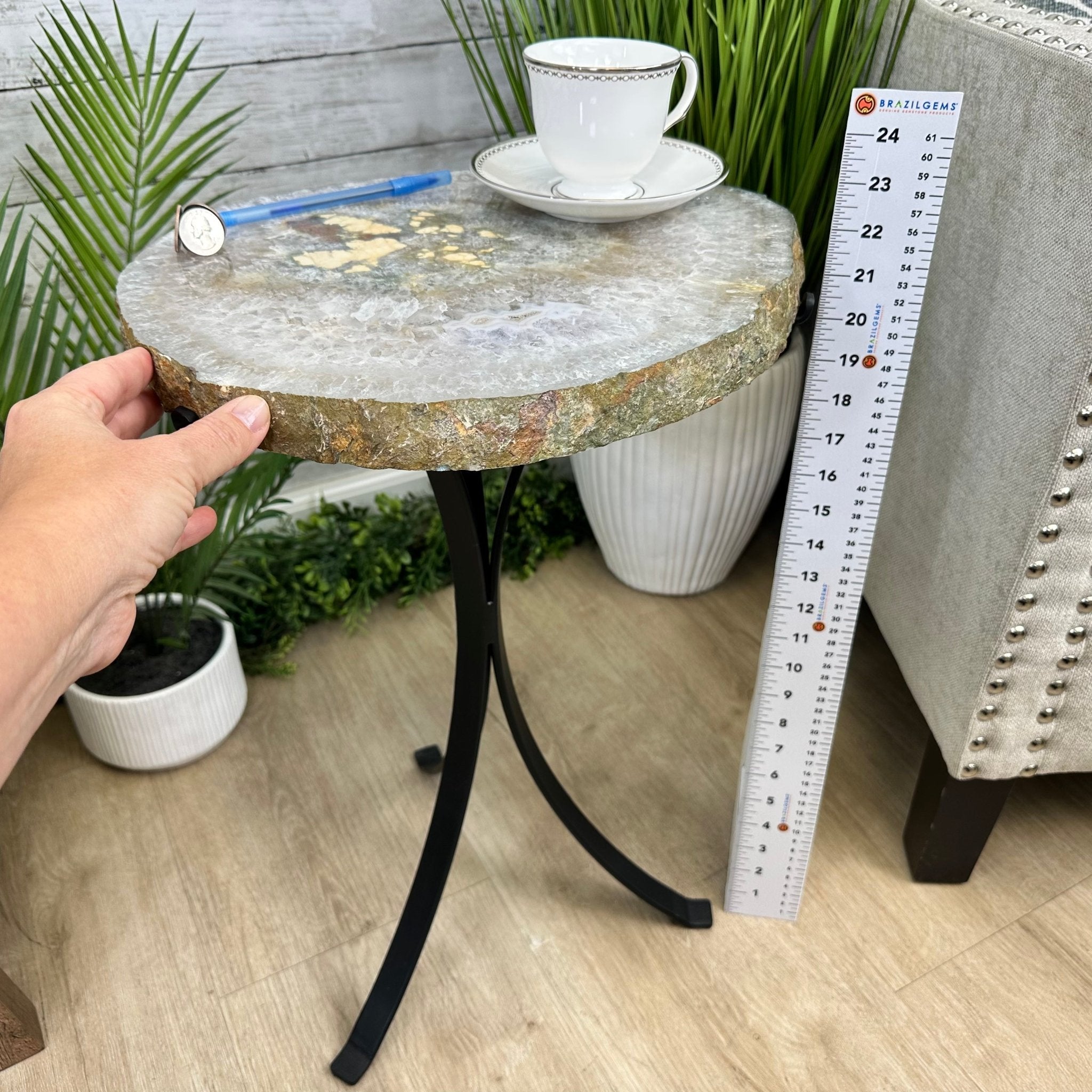 Natural Brazilian Agate Side Table on a black metal base, 22" tall #1305-0171 by Brazil Gems - Brazil GemsBrazil GemsNatural Brazilian Agate Side Table on a black metal base, 22" tall #1305-0171 by Brazil GemsTables: Side1305-0171