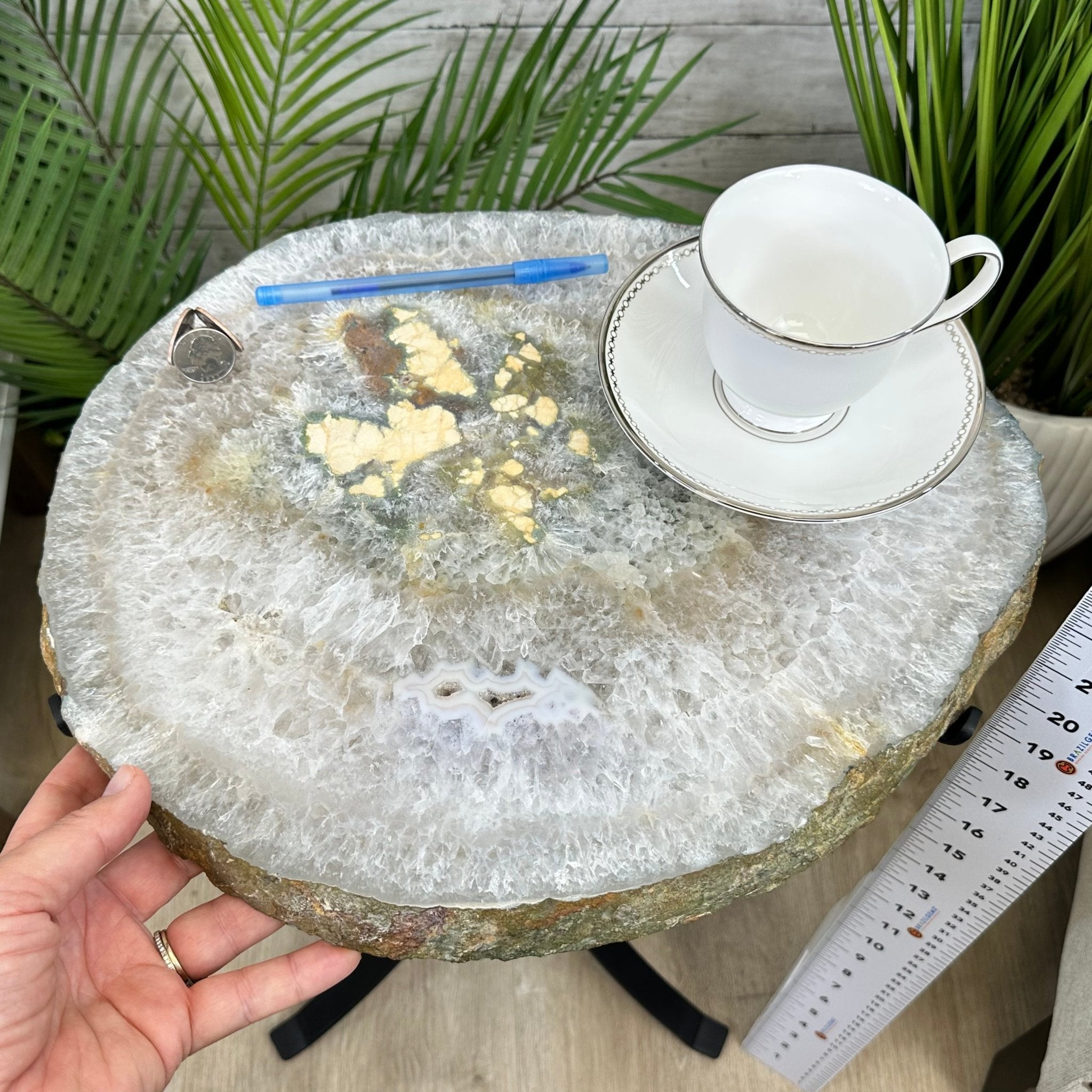 Natural Brazilian Agate Side Table on a black metal base, 22" tall #1305-0171 by Brazil Gems - Brazil GemsBrazil GemsNatural Brazilian Agate Side Table on a black metal base, 22" tall #1305-0171 by Brazil GemsTables: Side1305-0171