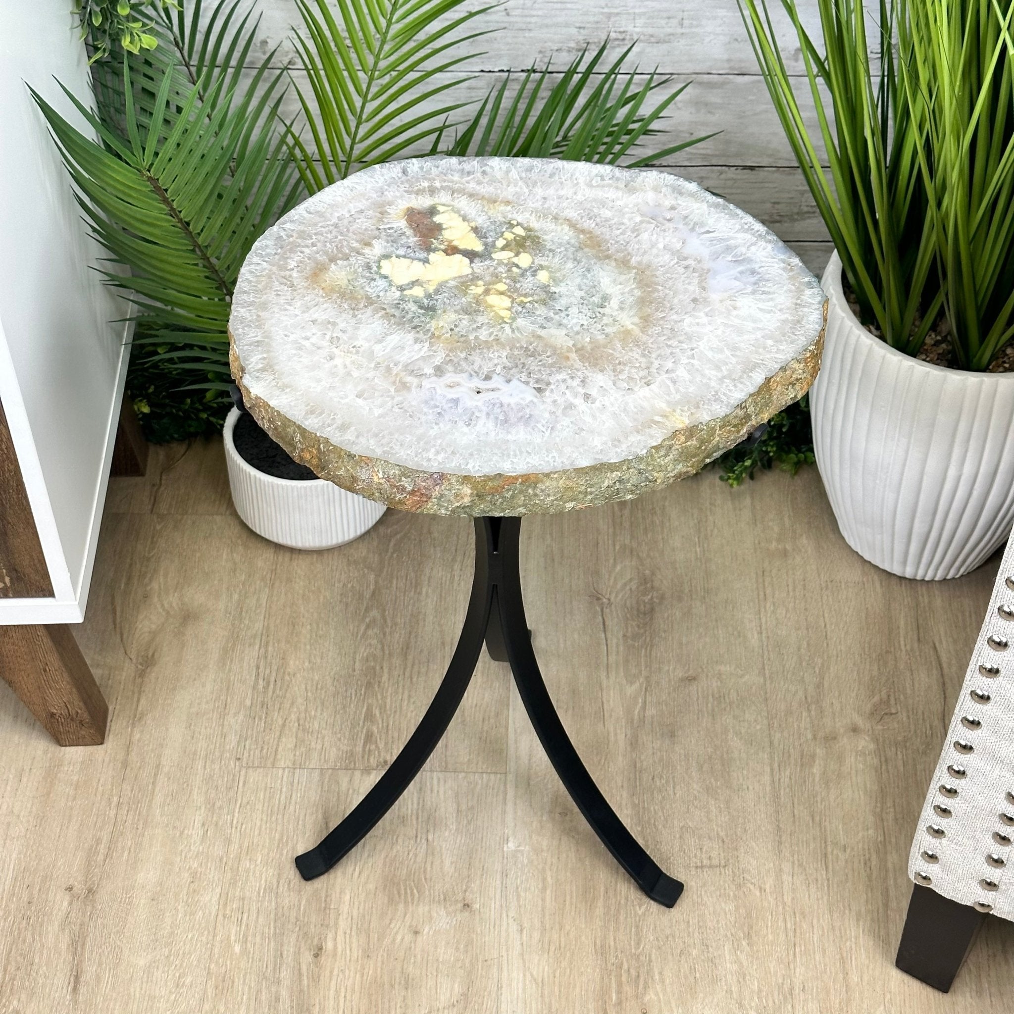 Natural Brazilian Agate Side Table on a black metal base, 22" tall #1305-0171 by Brazil Gems - Brazil GemsBrazil GemsNatural Brazilian Agate Side Table on a black metal base, 22" tall #1305-0171 by Brazil GemsTables: Side1305-0171