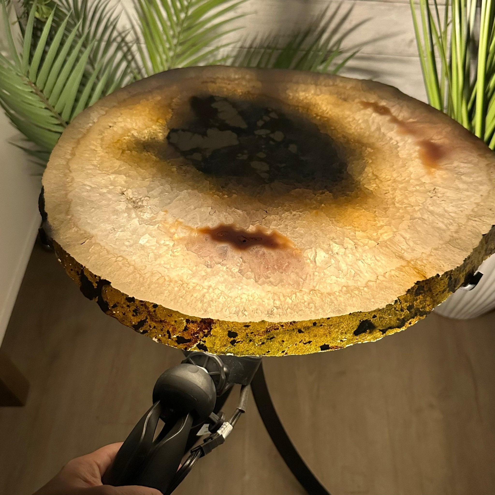 Natural Brazilian Agate Side Table on a black metal base, 22" tall #1305-0171 by Brazil Gems - Brazil GemsBrazil GemsNatural Brazilian Agate Side Table on a black metal base, 22" tall #1305-0171 by Brazil GemsTables: Side1305-0171