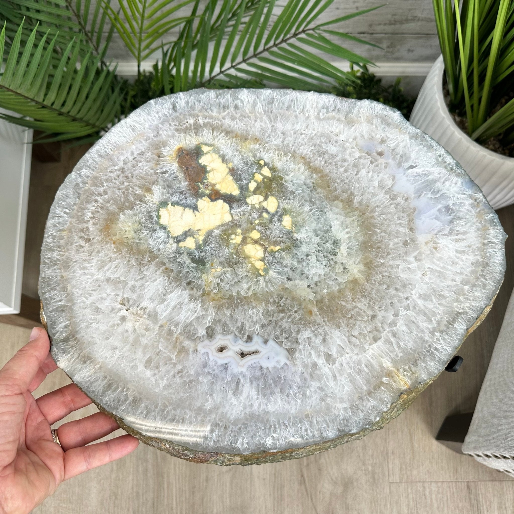 Natural Brazilian Agate Side Table on a black metal base, 22" tall #1305-0171 by Brazil Gems - Brazil GemsBrazil GemsNatural Brazilian Agate Side Table on a black metal base, 22" tall #1305-0171 by Brazil GemsTables: Side1305-0171