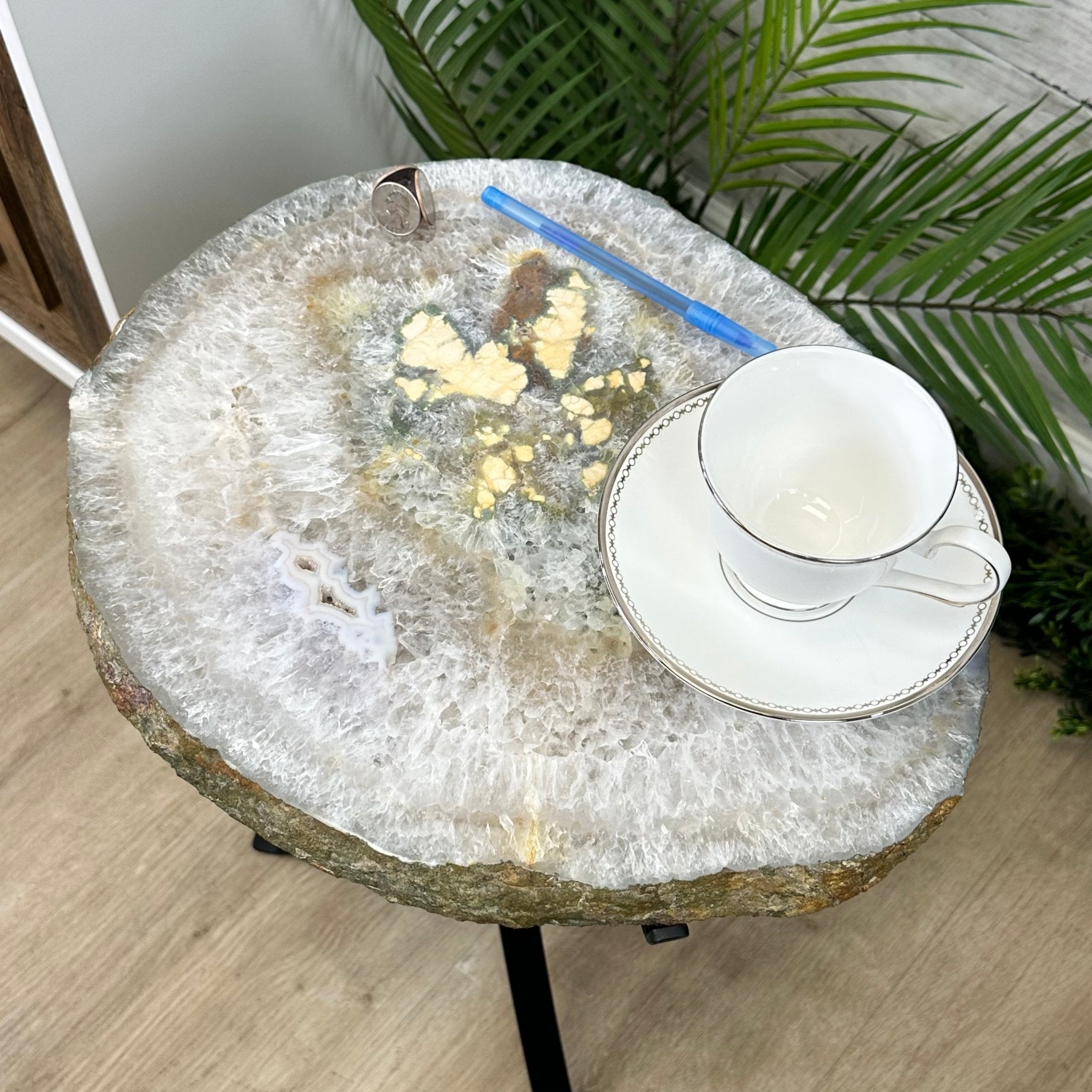 Natural Brazilian Agate Side Table on a black metal base, 22" tall #1305-0171 by Brazil Gems - Brazil GemsBrazil GemsNatural Brazilian Agate Side Table on a black metal base, 22" tall #1305-0171 by Brazil GemsTables: Side1305-0171