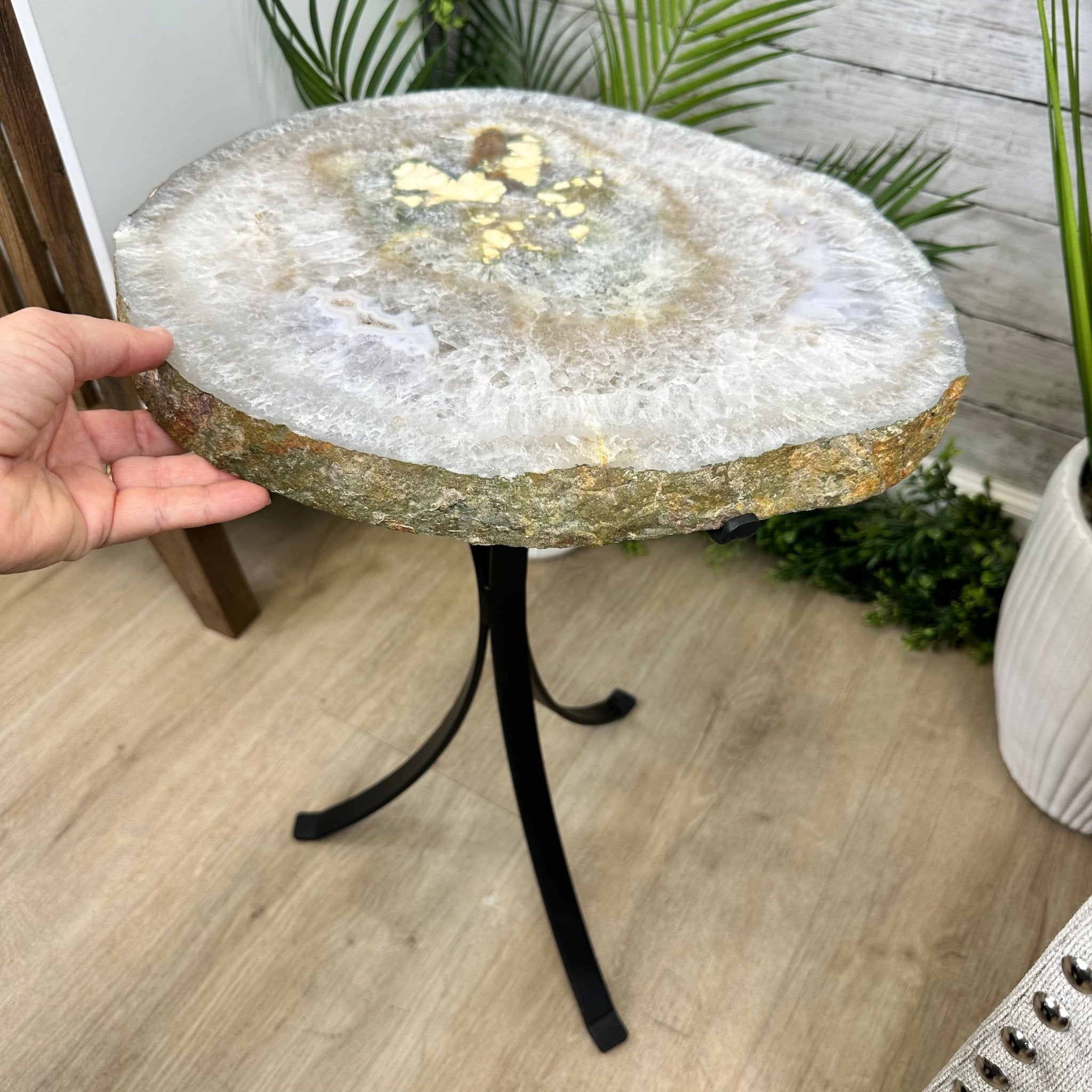Natural Brazilian Agate Side Table on a black metal base, 22" tall #1305-0171 by Brazil Gems - Brazil GemsBrazil GemsNatural Brazilian Agate Side Table on a black metal base, 22" tall #1305-0171 by Brazil GemsTables: Side1305-0171