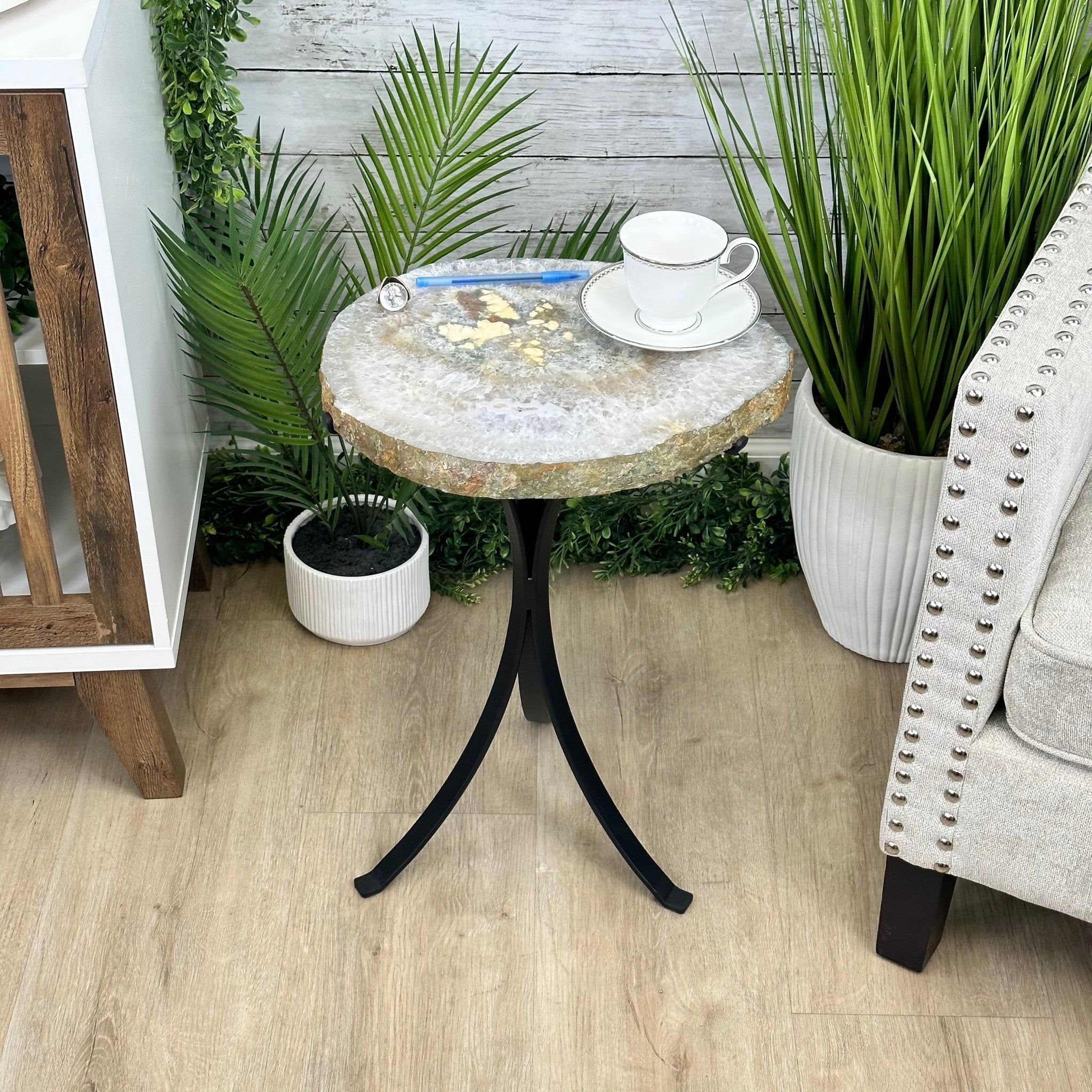 Natural Brazilian Agate Side Table on a black metal base, 22" tall #1305-0171 by Brazil Gems - Brazil GemsBrazil GemsNatural Brazilian Agate Side Table on a black metal base, 22" tall #1305-0171 by Brazil GemsTables: Side1305-0171