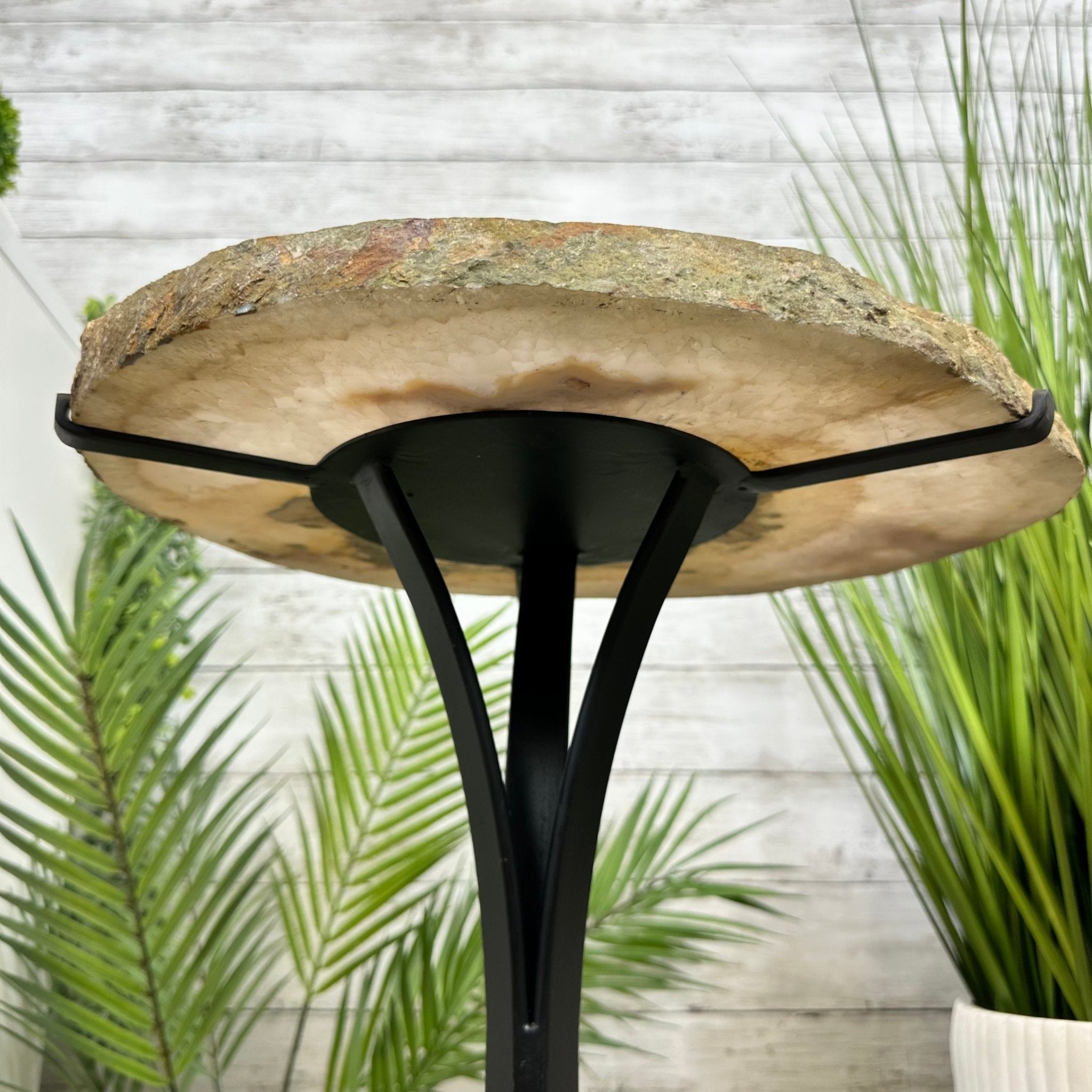 Natural Brazilian Agate Side Table on a black metal base, 22" tall #1305-0171 by Brazil Gems - Brazil GemsBrazil GemsNatural Brazilian Agate Side Table on a black metal base, 22" tall #1305-0171 by Brazil GemsTables: Side1305-0171