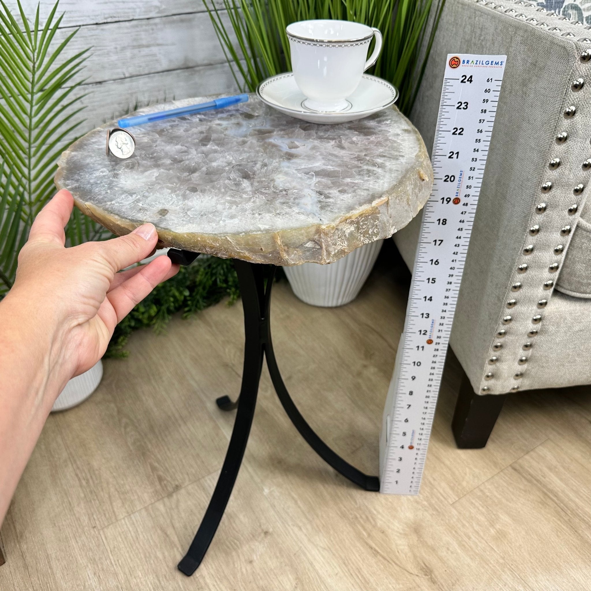 Natural Brazilian Agate Side Table on a black metal base, 22" tall #1305-0172 by Brazil Gems - Brazil GemsBrazil GemsNatural Brazilian Agate Side Table on a black metal base, 22" tall #1305-0172 by Brazil GemsTables: Side1305-0172