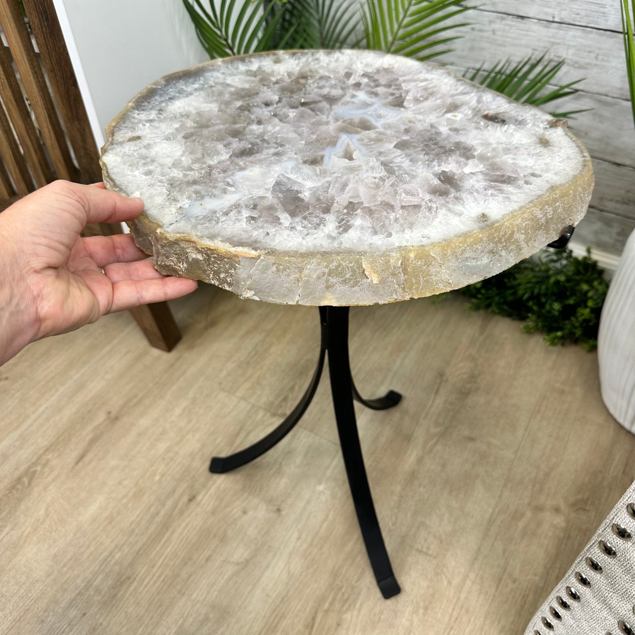 Natural Brazilian Agate Side Table on a black metal base, 22" tall #1305-0172 by Brazil Gems - Brazil GemsBrazil GemsNatural Brazilian Agate Side Table on a black metal base, 22" tall #1305-0172 by Brazil GemsTables: Side1305-0172