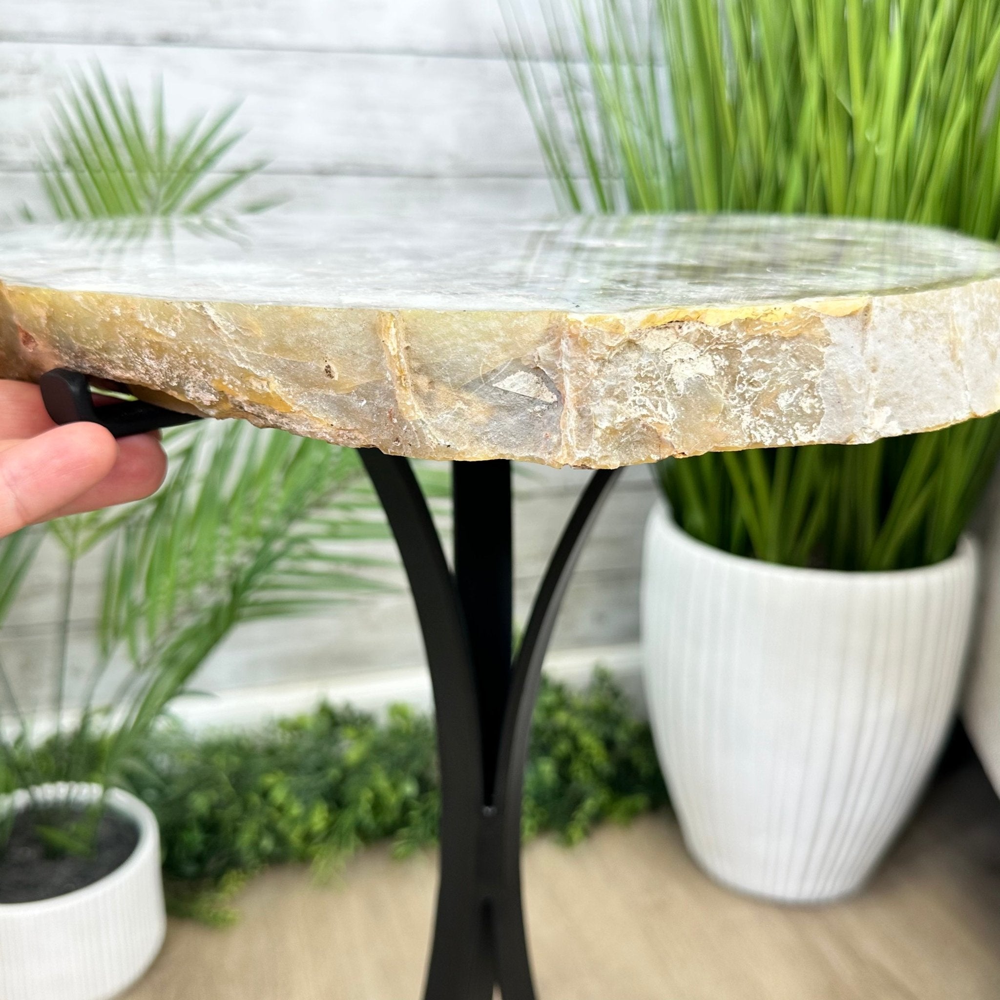 Natural Brazilian Agate Side Table on a black metal base, 22" tall #1305-0172 by Brazil Gems - Brazil GemsBrazil GemsNatural Brazilian Agate Side Table on a black metal base, 22" tall #1305-0172 by Brazil GemsTables: Side1305-0172