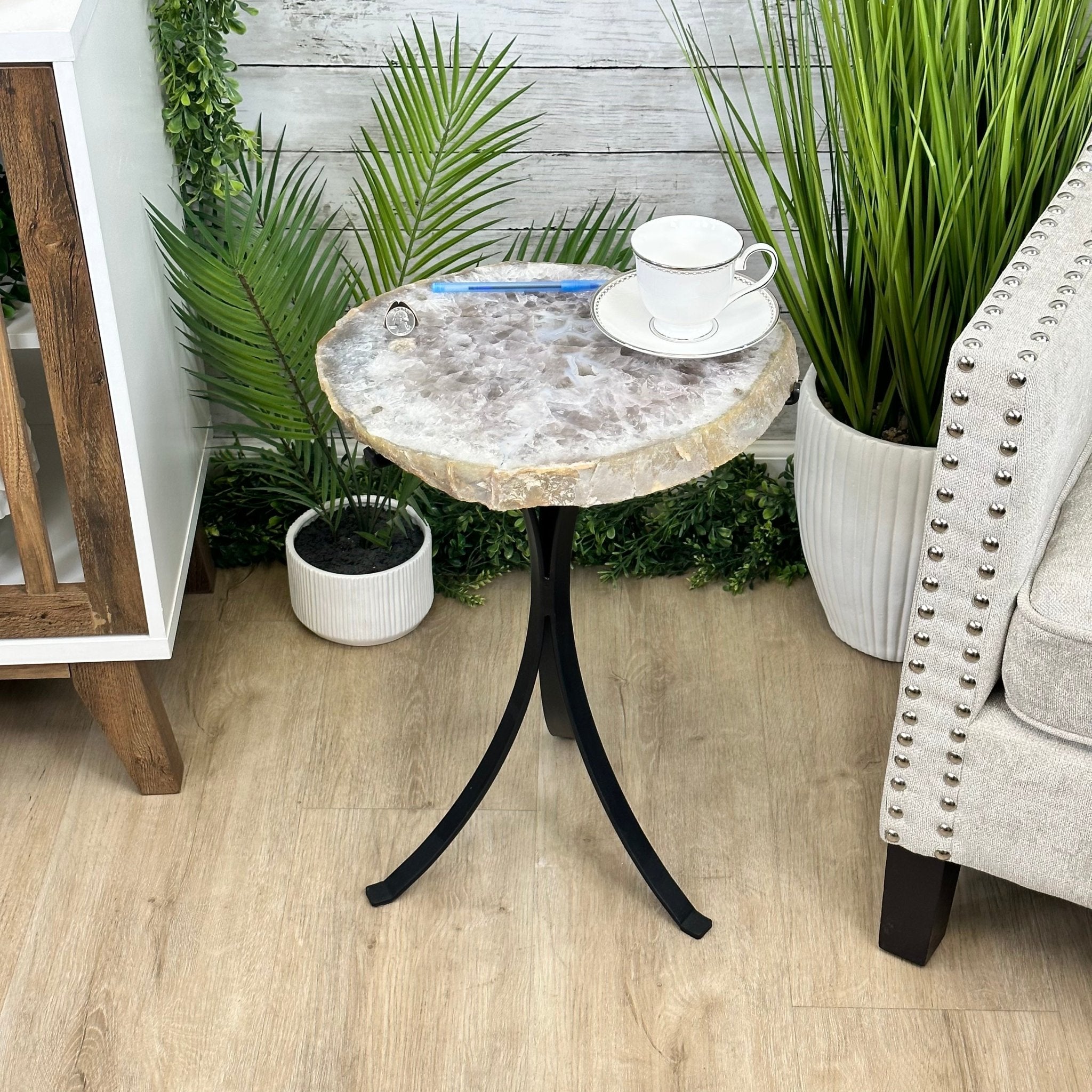 Natural Brazilian Agate Side Table on a black metal base, 22" tall #1305-0172 by Brazil Gems - Brazil GemsBrazil GemsNatural Brazilian Agate Side Table on a black metal base, 22" tall #1305-0172 by Brazil GemsTables: Side1305-0172