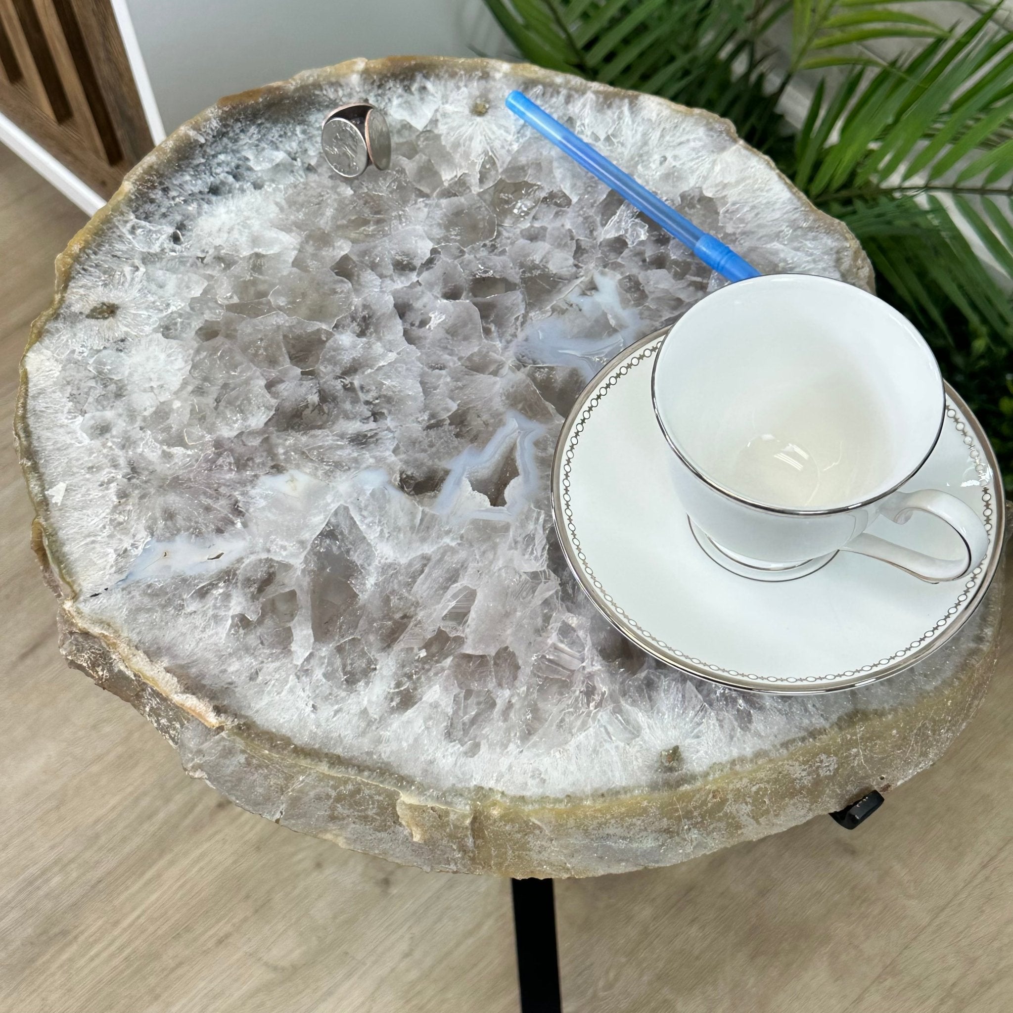 Natural Brazilian Agate Side Table on a black metal base, 22" tall #1305-0172 by Brazil Gems - Brazil GemsBrazil GemsNatural Brazilian Agate Side Table on a black metal base, 22" tall #1305-0172 by Brazil GemsTables: Side1305-0172