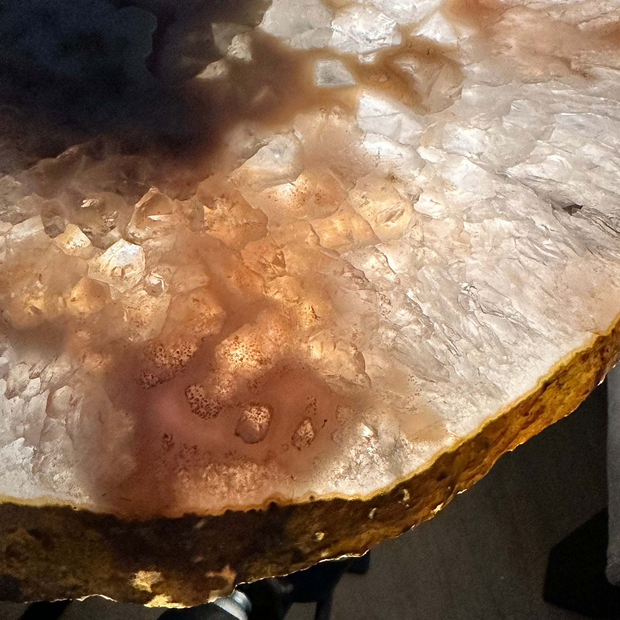 Natural Brazilian Agate Side Table on a black metal base, 22" tall #1306-0044 by Brazil Gems - Brazil GemsBrazil GemsNatural Brazilian Agate Side Table on a black metal base, 22" tall #1306-0044 by Brazil GemsTables: Side1306-0044