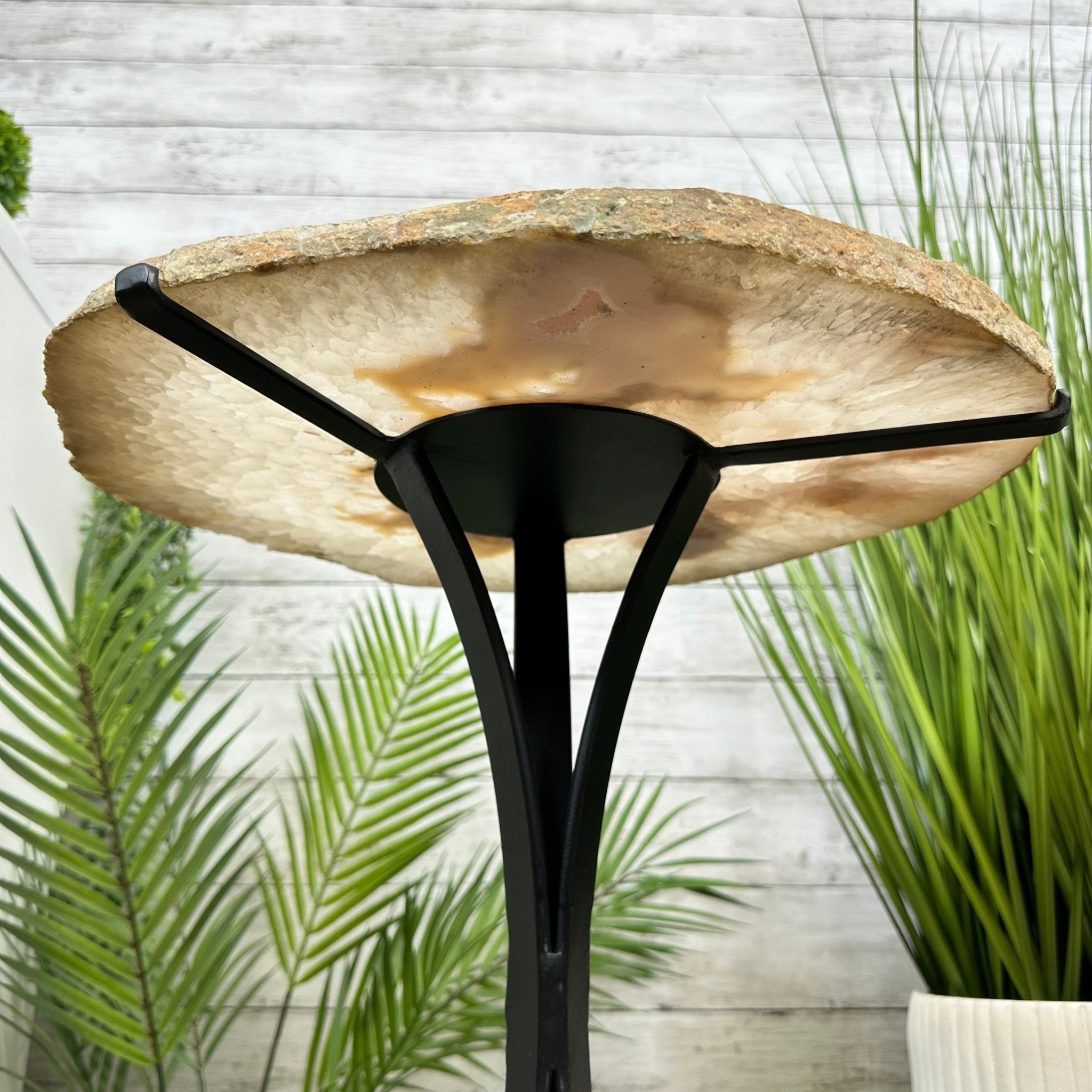Natural Brazilian Agate Side Table on a black metal base, 22" tall #1306-0044 by Brazil Gems - Brazil GemsBrazil GemsNatural Brazilian Agate Side Table on a black metal base, 22" tall #1306-0044 by Brazil GemsTables: Side1306-0044