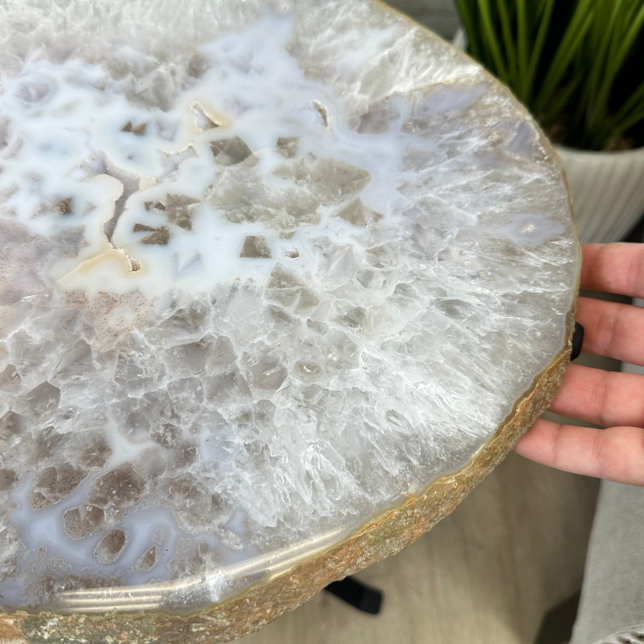 Natural Brazilian Agate Side Table on a black metal base, 22" tall #1306-0044 by Brazil Gems - Brazil GemsBrazil GemsNatural Brazilian Agate Side Table on a black metal base, 22" tall #1306-0044 by Brazil GemsTables: Side1306-0044