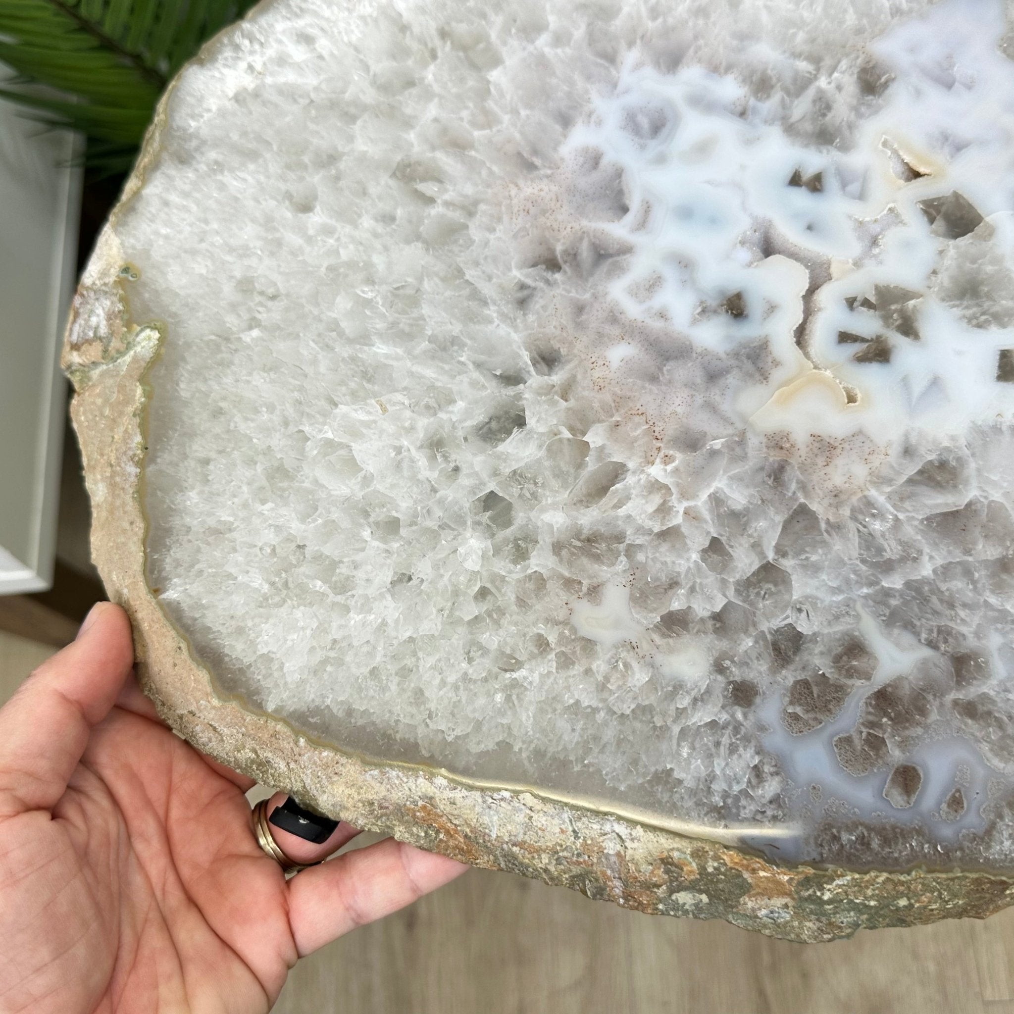 Natural Brazilian Agate Side Table on a black metal base, 22" tall #1306-0044 by Brazil Gems - Brazil GemsBrazil GemsNatural Brazilian Agate Side Table on a black metal base, 22" tall #1306-0044 by Brazil GemsTables: Side1306-0044