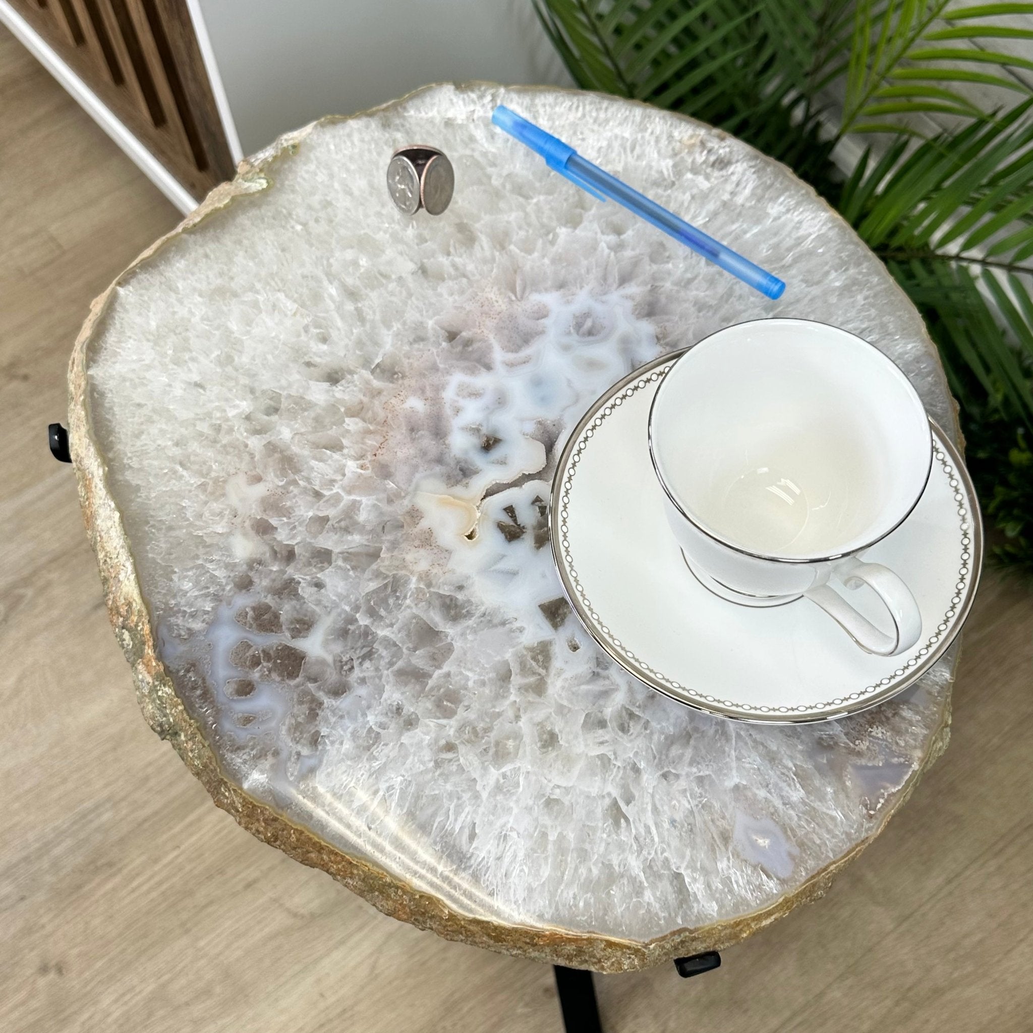 Natural Brazilian Agate Side Table on a black metal base, 22" tall #1306-0044 by Brazil Gems - Brazil GemsBrazil GemsNatural Brazilian Agate Side Table on a black metal base, 22" tall #1306-0044 by Brazil GemsTables: Side1306-0044