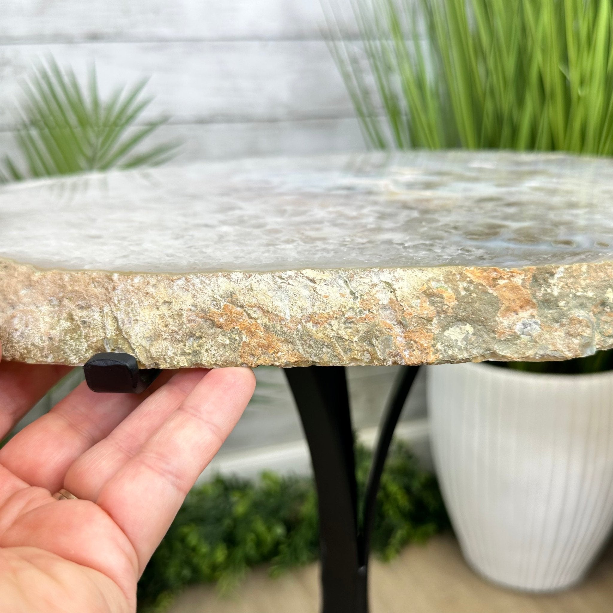 Natural Brazilian Agate Side Table on a black metal base, 22" tall #1306-0044 by Brazil Gems - Brazil GemsBrazil GemsNatural Brazilian Agate Side Table on a black metal base, 22" tall #1306-0044 by Brazil GemsTables: Side1306-0044