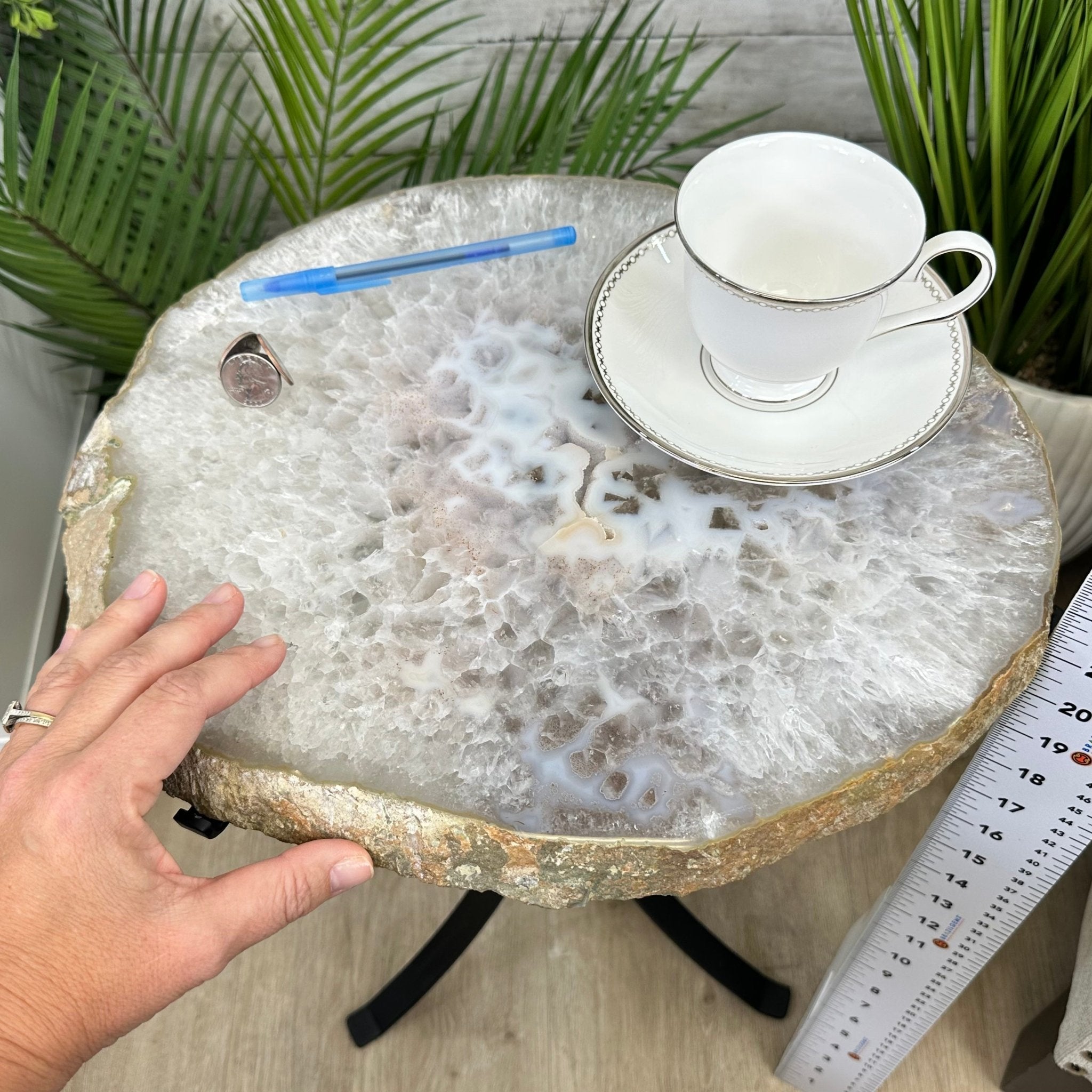 Natural Brazilian Agate Side Table on a black metal base, 22" tall #1306-0044 by Brazil Gems - Brazil GemsBrazil GemsNatural Brazilian Agate Side Table on a black metal base, 22" tall #1306-0044 by Brazil GemsTables: Side1306-0044