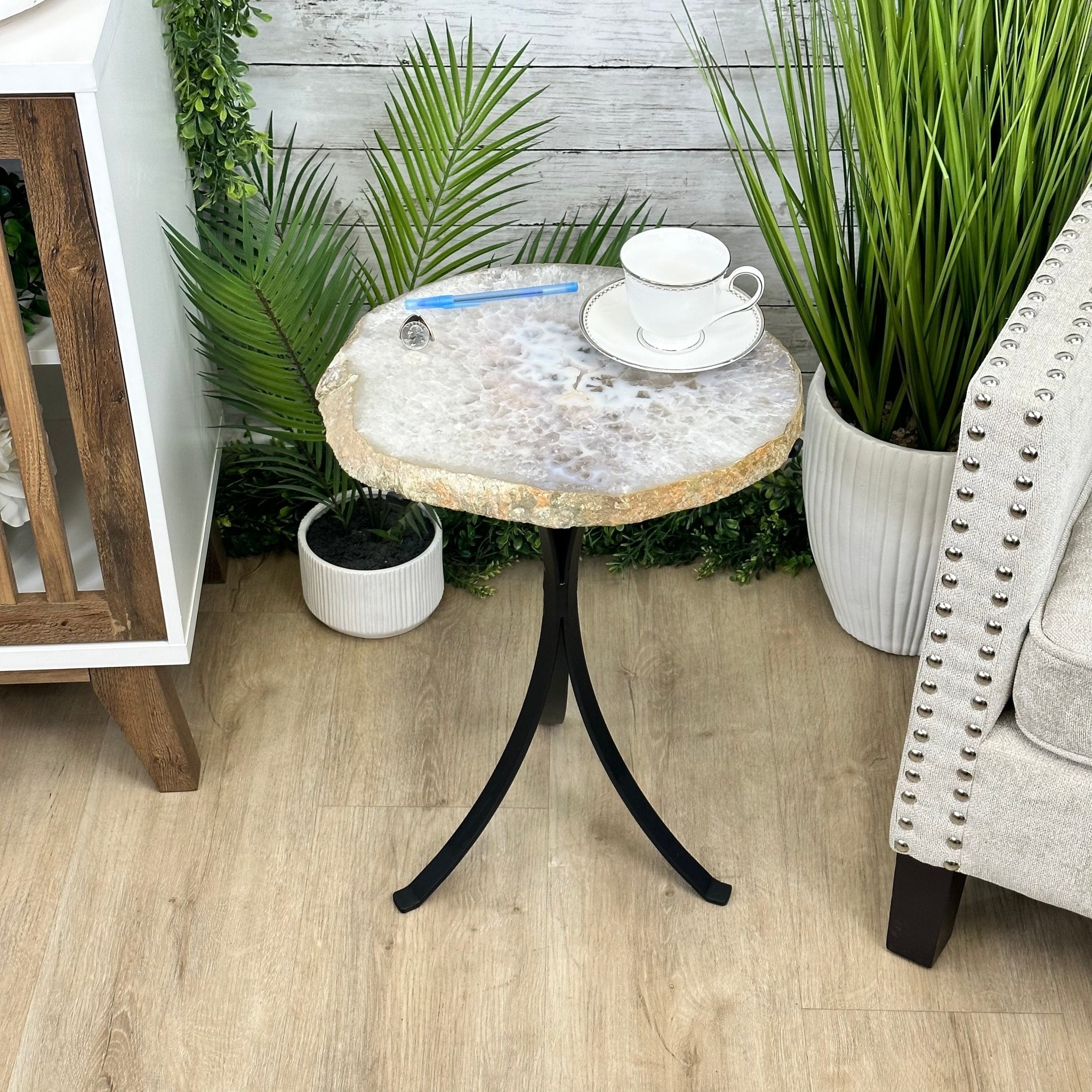 Natural Brazilian Agate Side Table on a black metal base, 22" tall #1306-0044 by Brazil Gems - Brazil GemsBrazil GemsNatural Brazilian Agate Side Table on a black metal base, 22" tall #1306-0044 by Brazil GemsTables: Side1306-0044