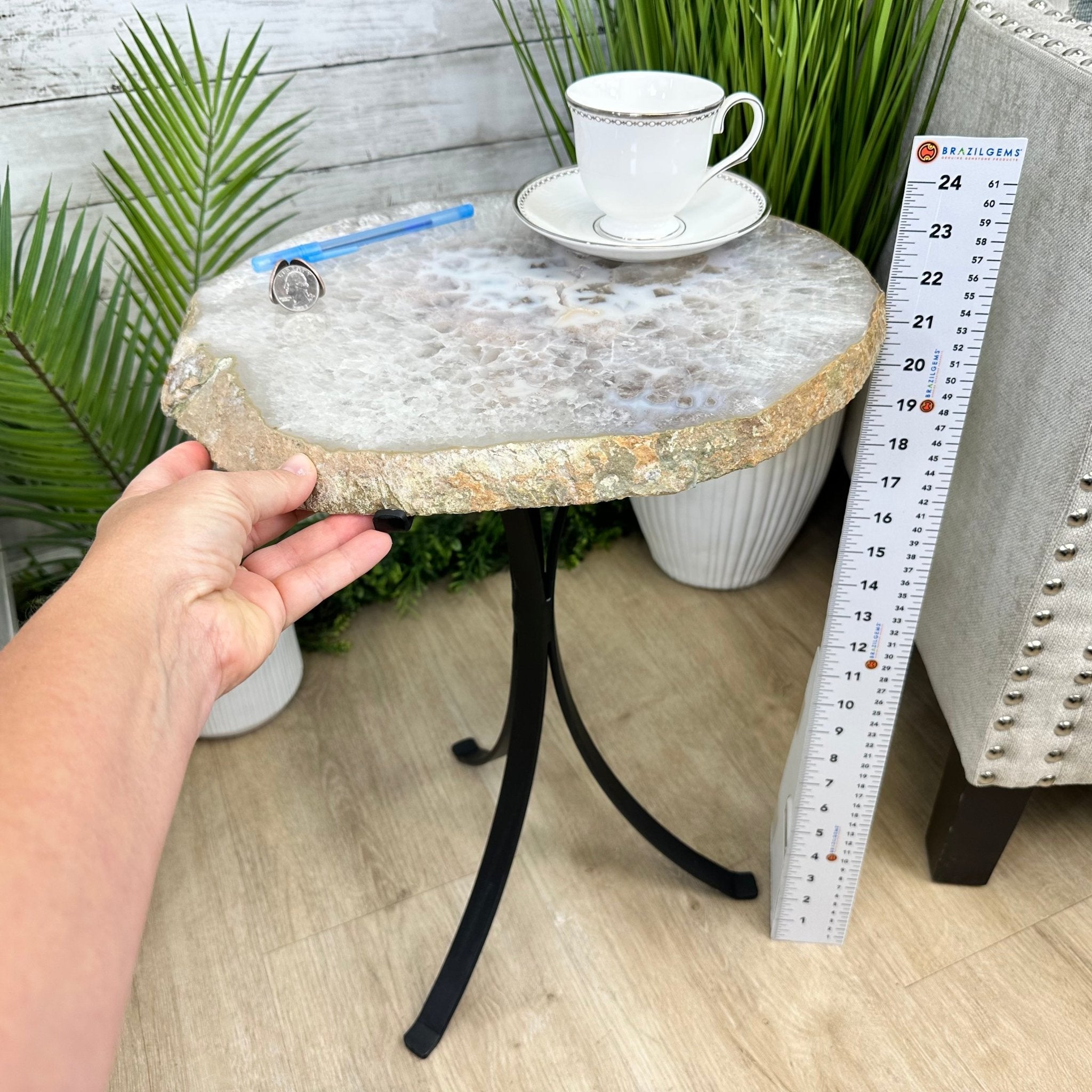 Natural Brazilian Agate Side Table on a black metal base, 22" tall #1306-0044 by Brazil Gems - Brazil GemsBrazil GemsNatural Brazilian Agate Side Table on a black metal base, 22" tall #1306-0044 by Brazil GemsTables: Side1306-0044