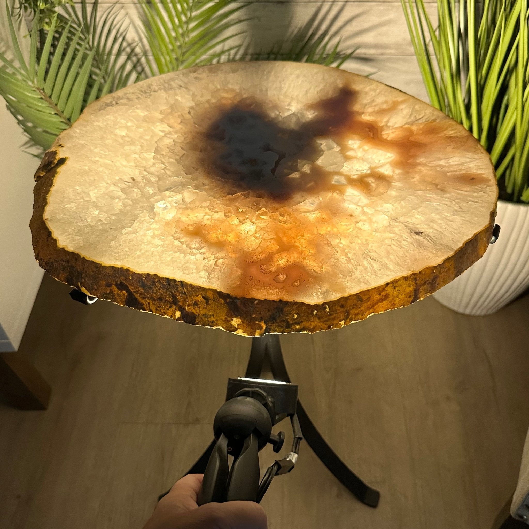 Natural Brazilian Agate Side Table on a black metal base, 22" tall #1306-0044 by Brazil Gems - Brazil GemsBrazil GemsNatural Brazilian Agate Side Table on a black metal base, 22" tall #1306-0044 by Brazil GemsTables: Side1306-0044