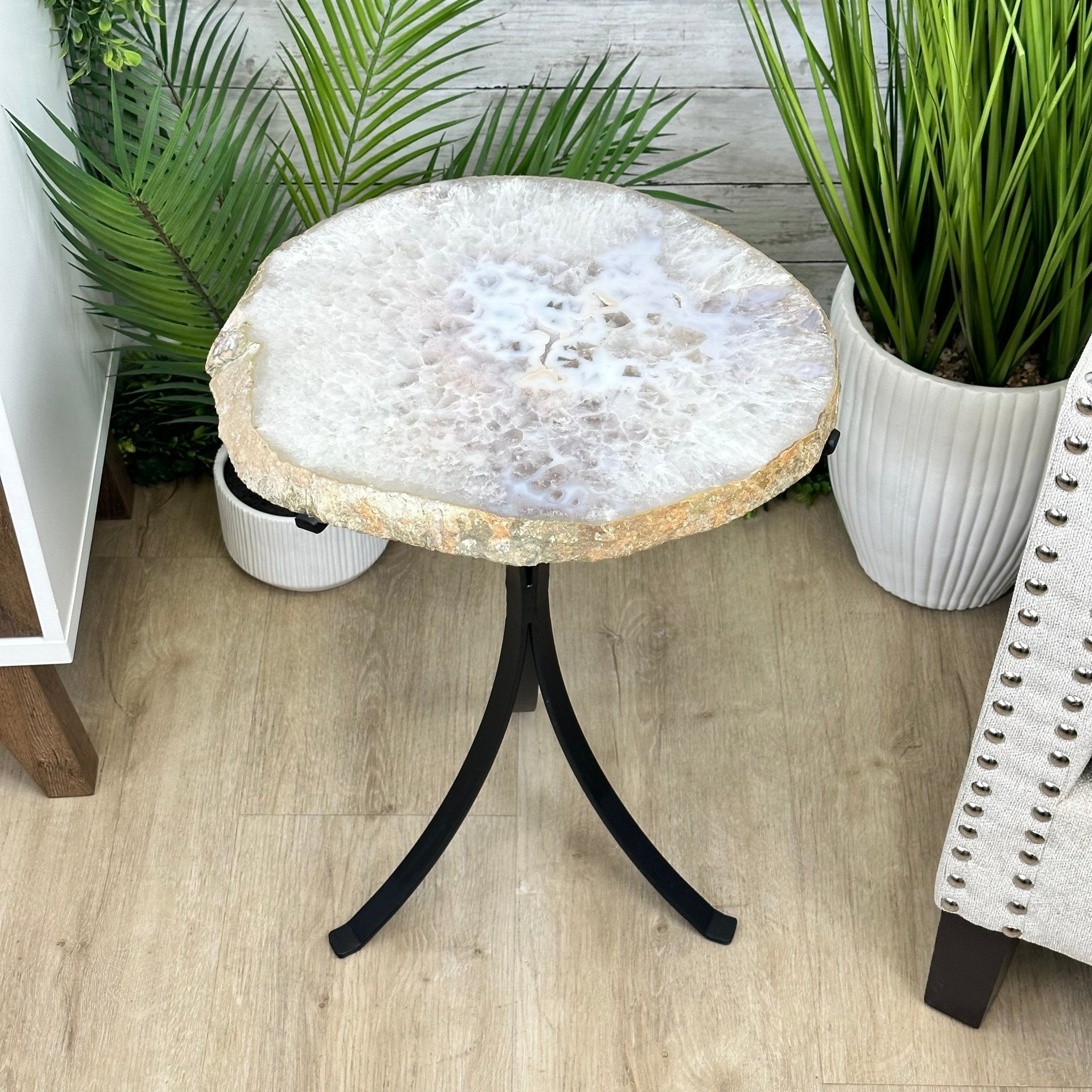 Natural Brazilian Agate Side Table on a black metal base, 22" tall #1306-0044 by Brazil Gems - Brazil GemsBrazil GemsNatural Brazilian Agate Side Table on a black metal base, 22" tall #1306-0044 by Brazil GemsTables: Side1306-0044