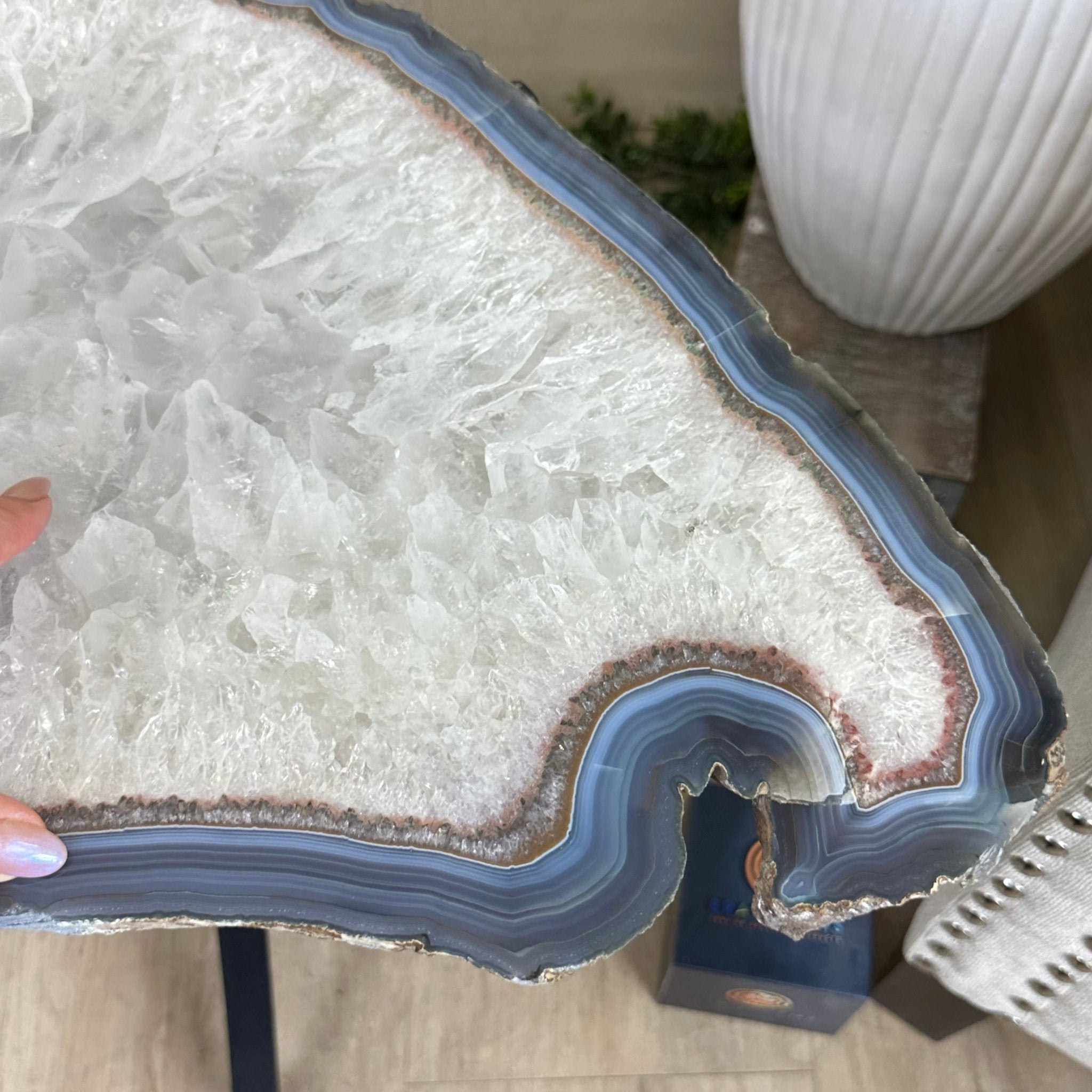 Natural Brazilian Agate Side Table on a black metal base, 22" Tall 1306 - 0045 - Brazil GemsBrazil GemsNatural Brazilian Agate Side Table on a black metal base, 22" Tall 1306 - 0045Tables: Side1306 - 0045