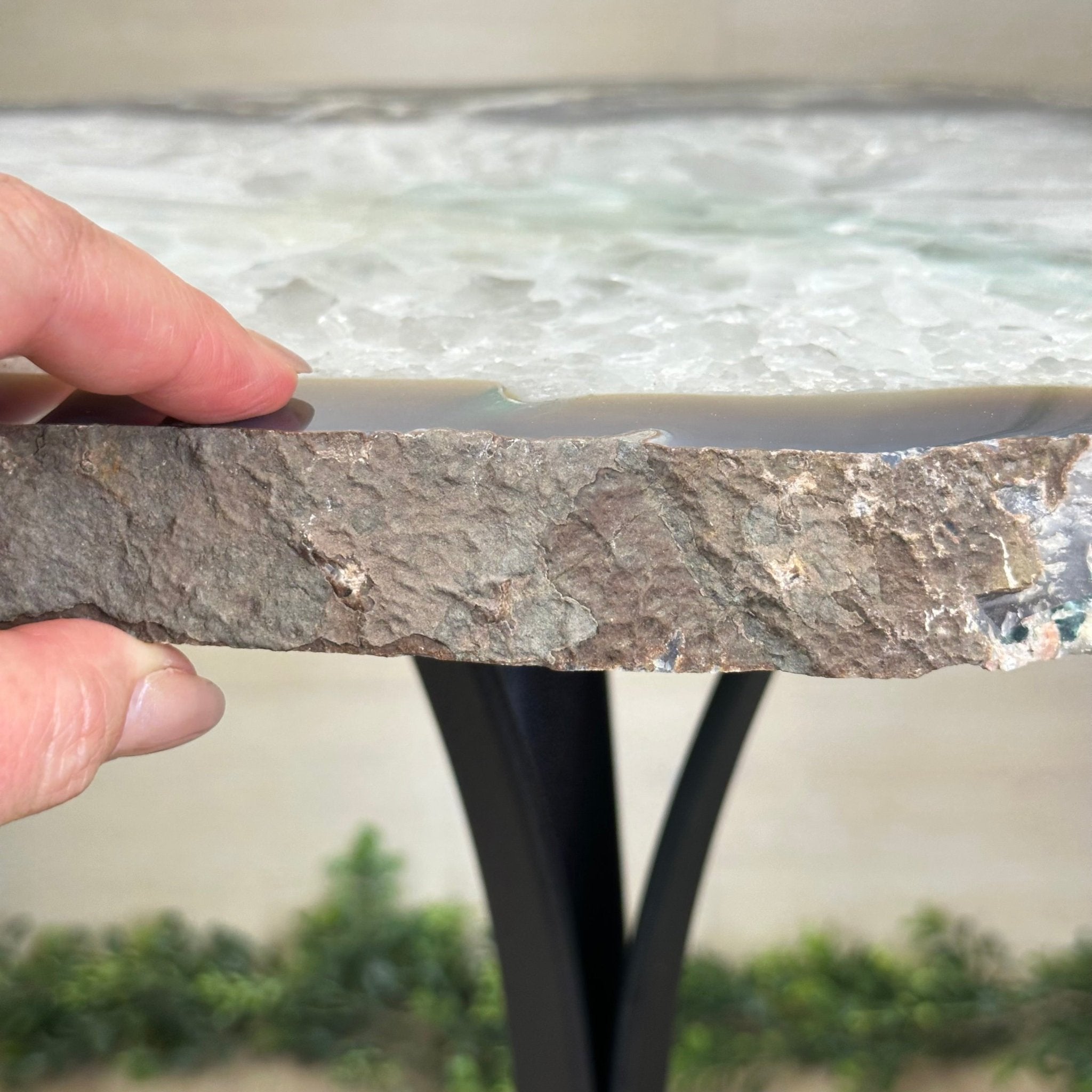 Natural Brazilian Agate Side Table on a black metal base, 22" Tall 1306 - 0046 - Brazil GemsBrazil GemsNatural Brazilian Agate Side Table on a black metal base, 22" Tall 1306 - 0046Tables: Side1306 - 0046