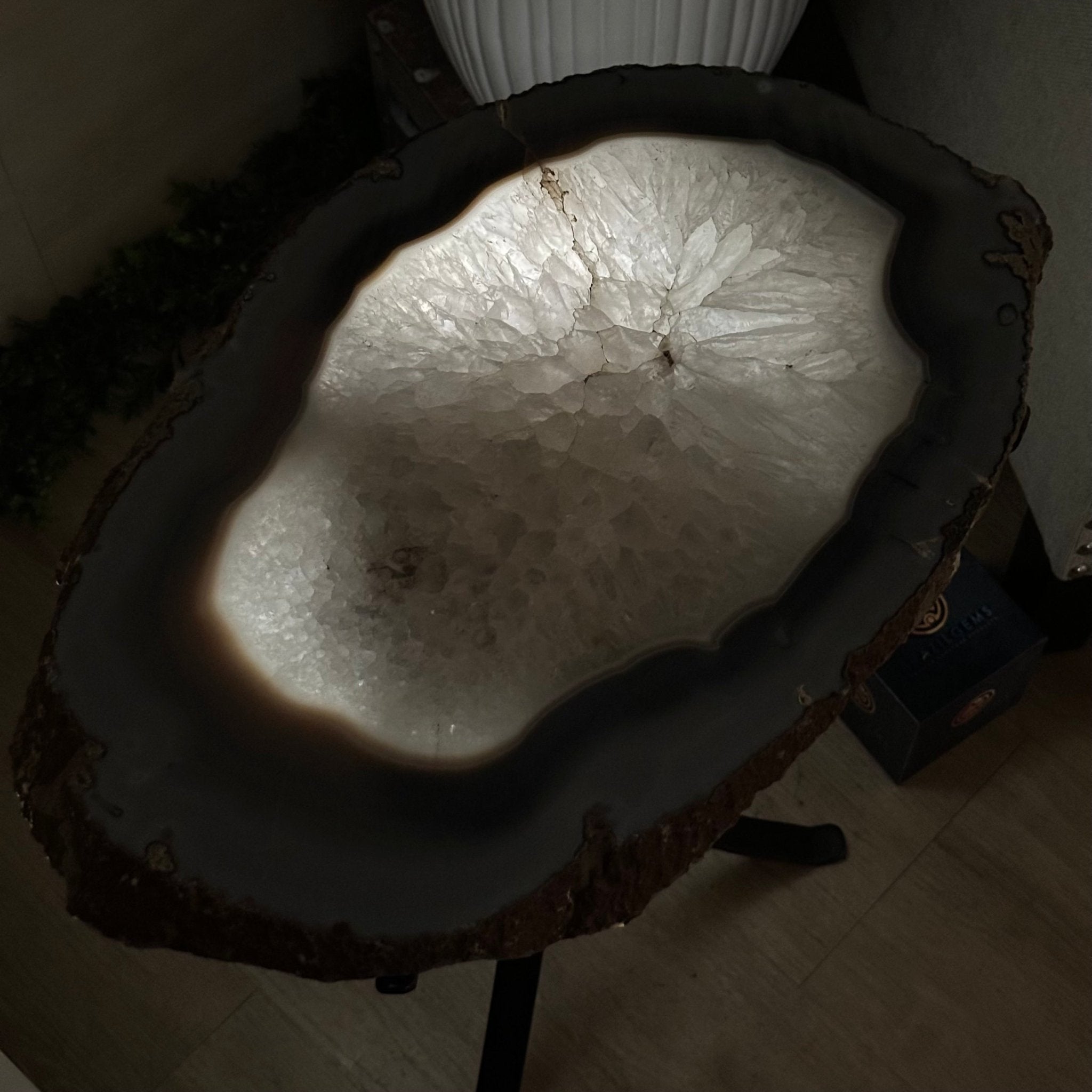Natural Brazilian Agate Side Table on a black metal base, 22" Tall 1306 - 0048 - Brazil GemsBrazil GemsNatural Brazilian Agate Side Table on a black metal base, 22" Tall 1306 - 0048Tables: Side1306 - 0048