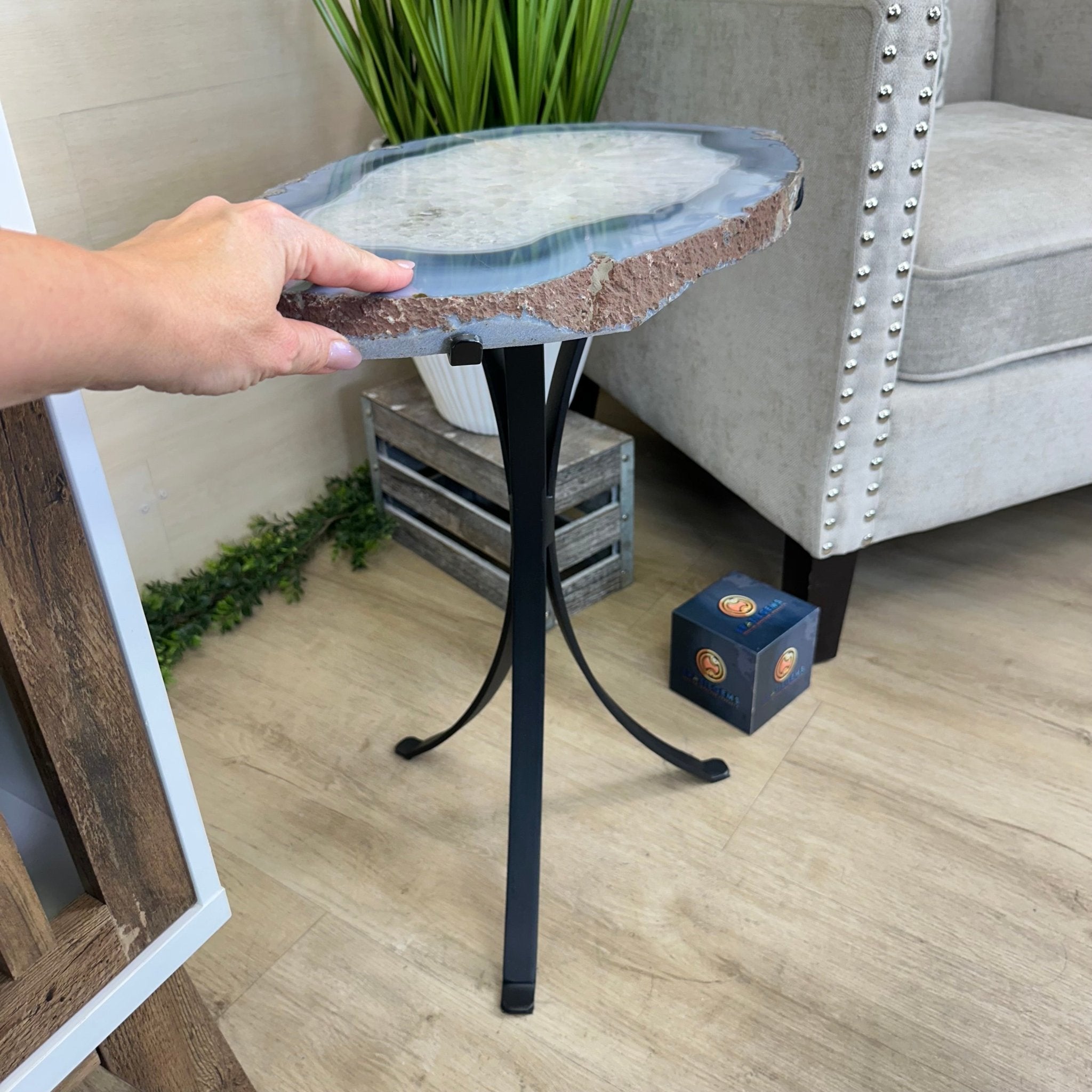 Natural Brazilian Agate Side Table on a black metal base, 22" Tall 1306 - 0048 - Brazil GemsBrazil GemsNatural Brazilian Agate Side Table on a black metal base, 22" Tall 1306 - 0048Tables: Side1306 - 0048