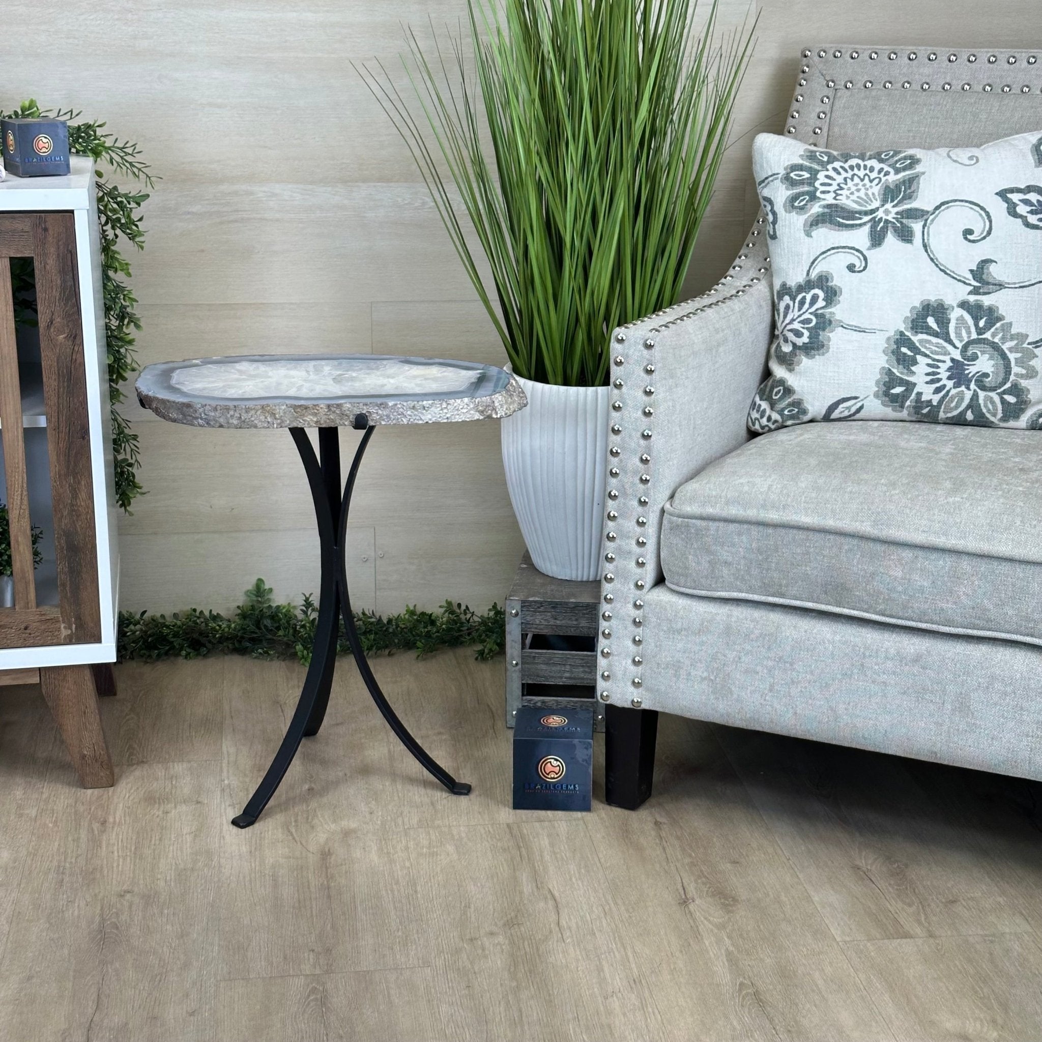 Natural Brazilian Agate Side Table on a black metal base, 22" Tall 1306 - 0049 - Brazil GemsBrazil GemsNatural Brazilian Agate Side Table on a black metal base, 22" Tall 1306 - 0049Tables: Side1306 - 0049