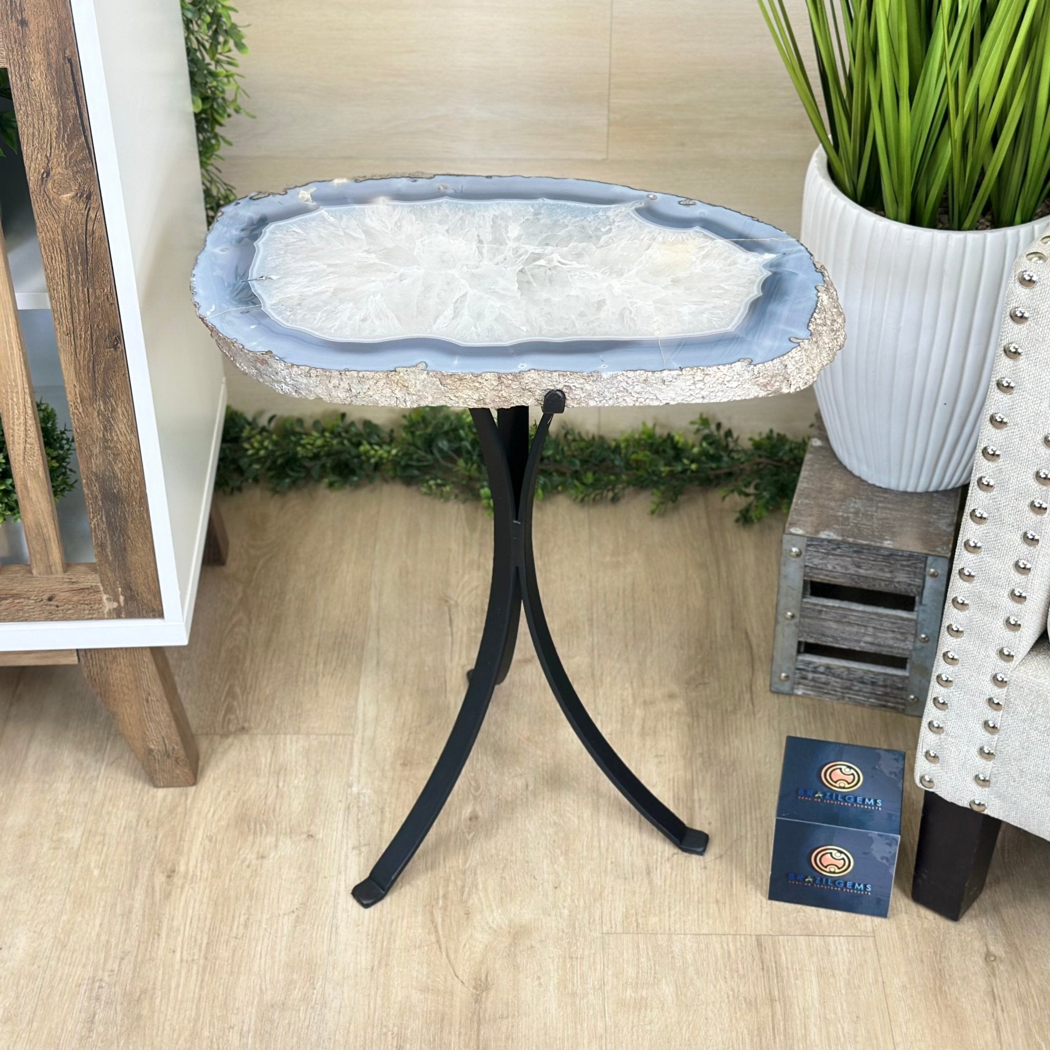 Natural Brazilian Agate Side Table on a black metal base, 22" Tall 1306 - 0049 - Brazil GemsBrazil GemsNatural Brazilian Agate Side Table on a black metal base, 22" Tall 1306 - 0049Tables: Side1306 - 0049