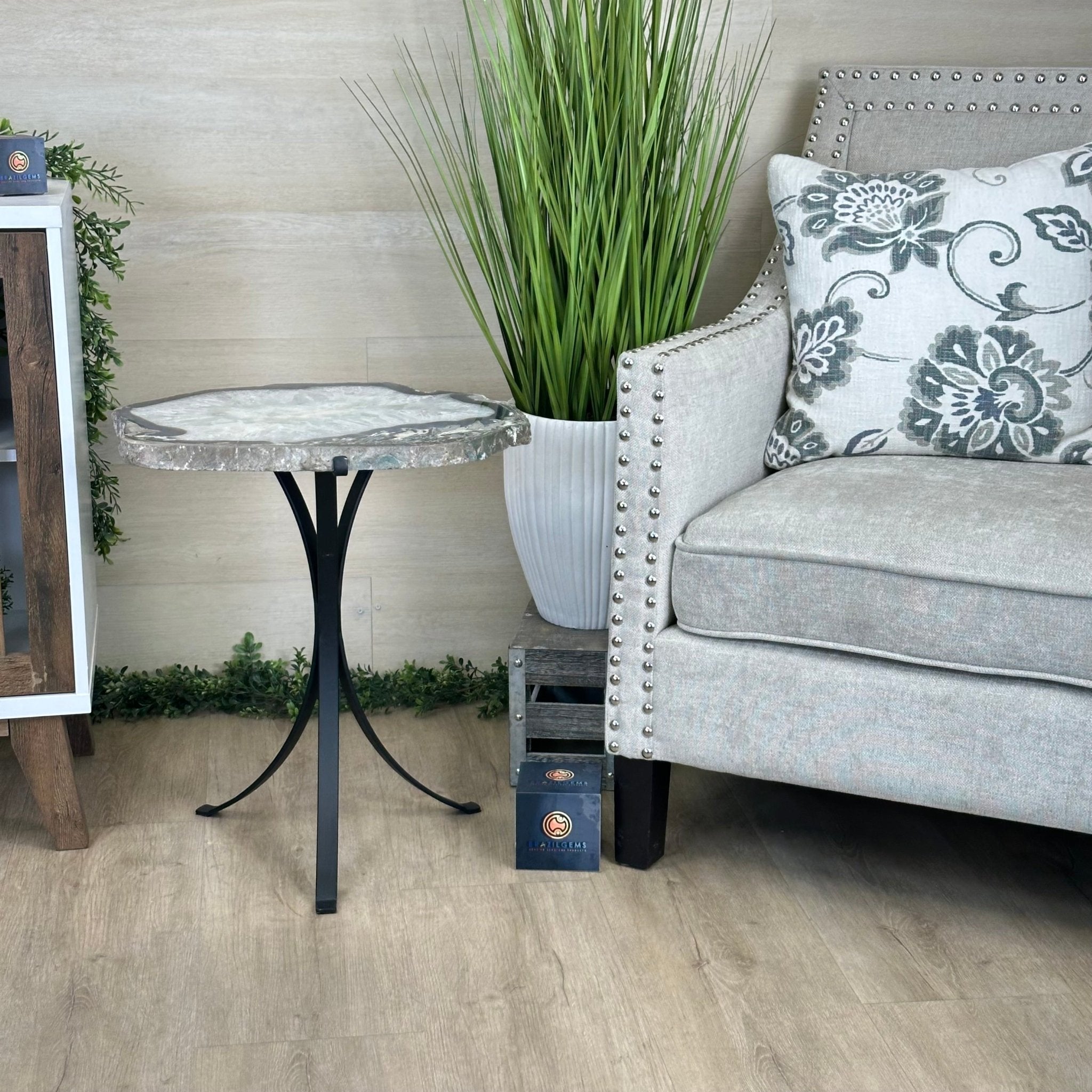 Natural Brazilian Agate Side Table on a black metal base, 22" Tall 1306 - 0050 - Brazil GemsBrazil GemsNatural Brazilian Agate Side Table on a black metal base, 22" Tall 1306 - 0050Tables: Side1306 - 0050