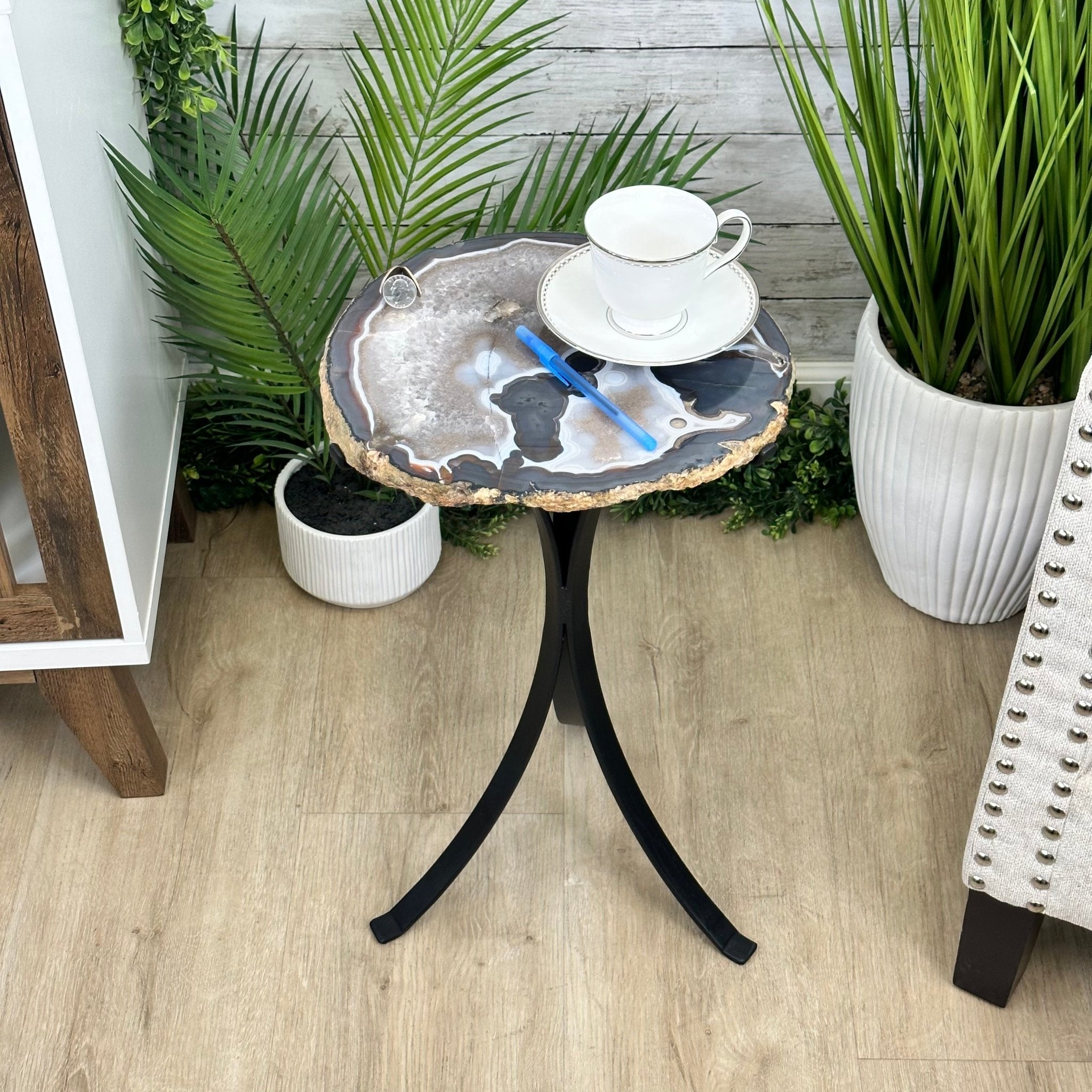 Natural Brazilian Agate Side Table on a black metal base, 22.25" tall #1305-0159 by Brazil Gems - Brazil GemsBrazil GemsNatural Brazilian Agate Side Table on a black metal base, 22.25" tall #1305-0159 by Brazil GemsTables: Side1305-0159