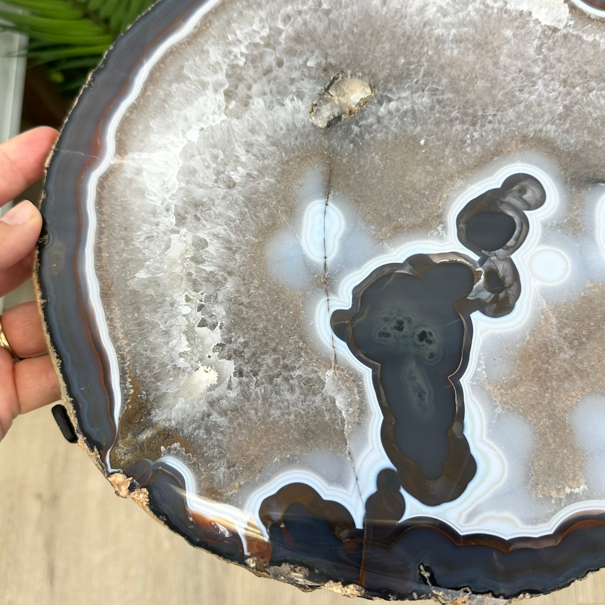 Natural Brazilian Agate Side Table on a black metal base, 22.25" tall #1305-0159 by Brazil Gems - Brazil GemsBrazil GemsNatural Brazilian Agate Side Table on a black metal base, 22.25" tall #1305-0159 by Brazil GemsTables: Side1305-0159