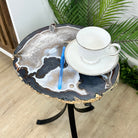 Natural Brazilian Agate Side Table on a black metal base, 22.25" tall #1305-0159 by Brazil Gems - Brazil GemsBrazil GemsNatural Brazilian Agate Side Table on a black metal base, 22.25" tall #1305-0159 by Brazil GemsTables: Side1305-0159