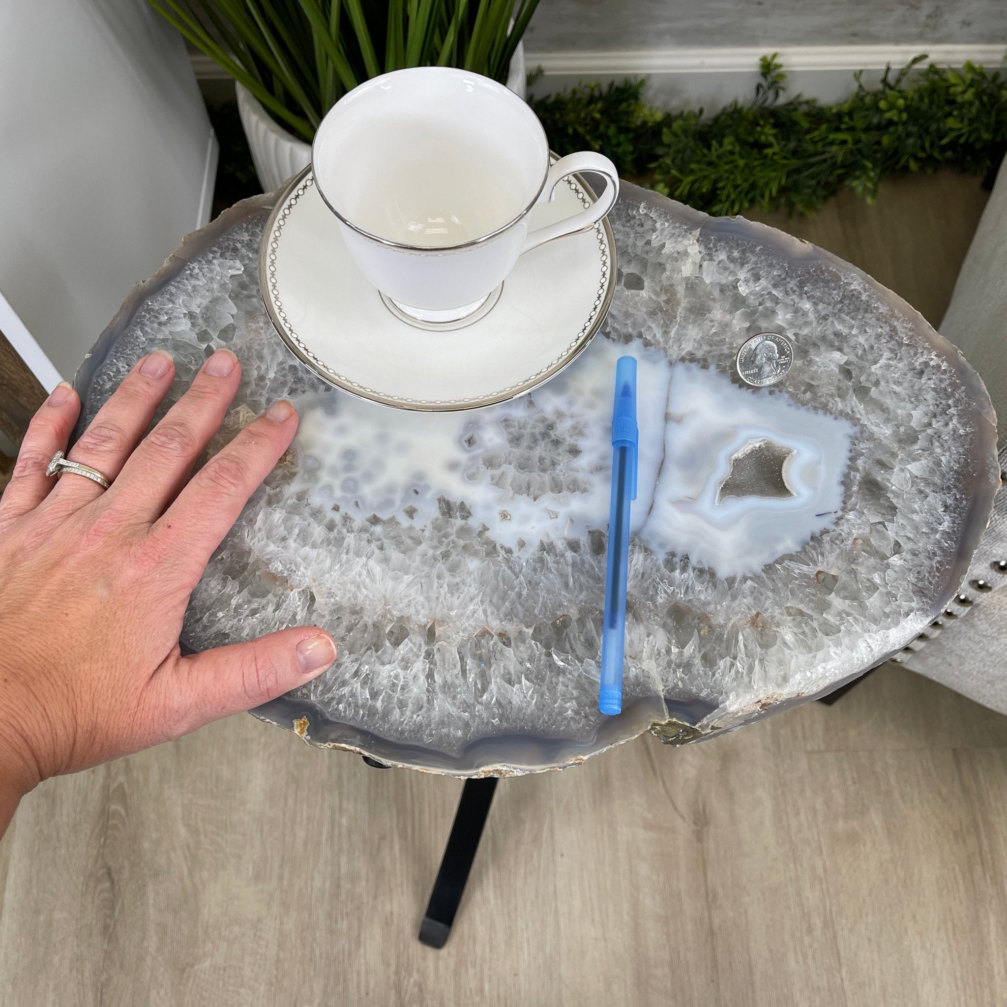 Natural Brazilian Agate Side Table, single slice on a black metal base, 21.75" tall #1305-0137 by Brazil Gems - Brazil GemsBrazil GemsNatural Brazilian Agate Side Table, single slice on a black metal base, 21.75" tall #1305-0137 by Brazil GemsTables: Side1305-0137