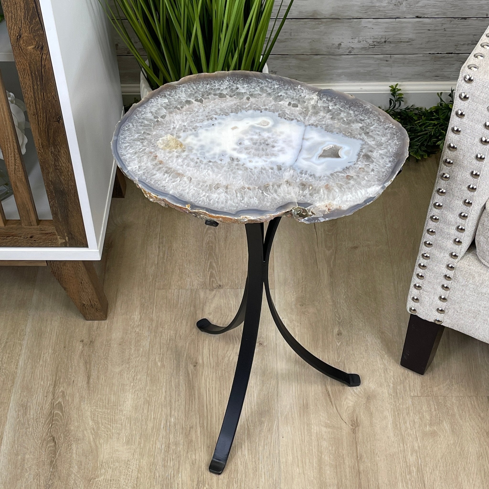 Natural Brazilian Agate Side Table, single slice on a black metal base, 21.75" tall #1305-0137 by Brazil Gems - Brazil GemsBrazil GemsNatural Brazilian Agate Side Table, single slice on a black metal base, 21.75" tall #1305-0137 by Brazil GemsTables: Side1305-0137
