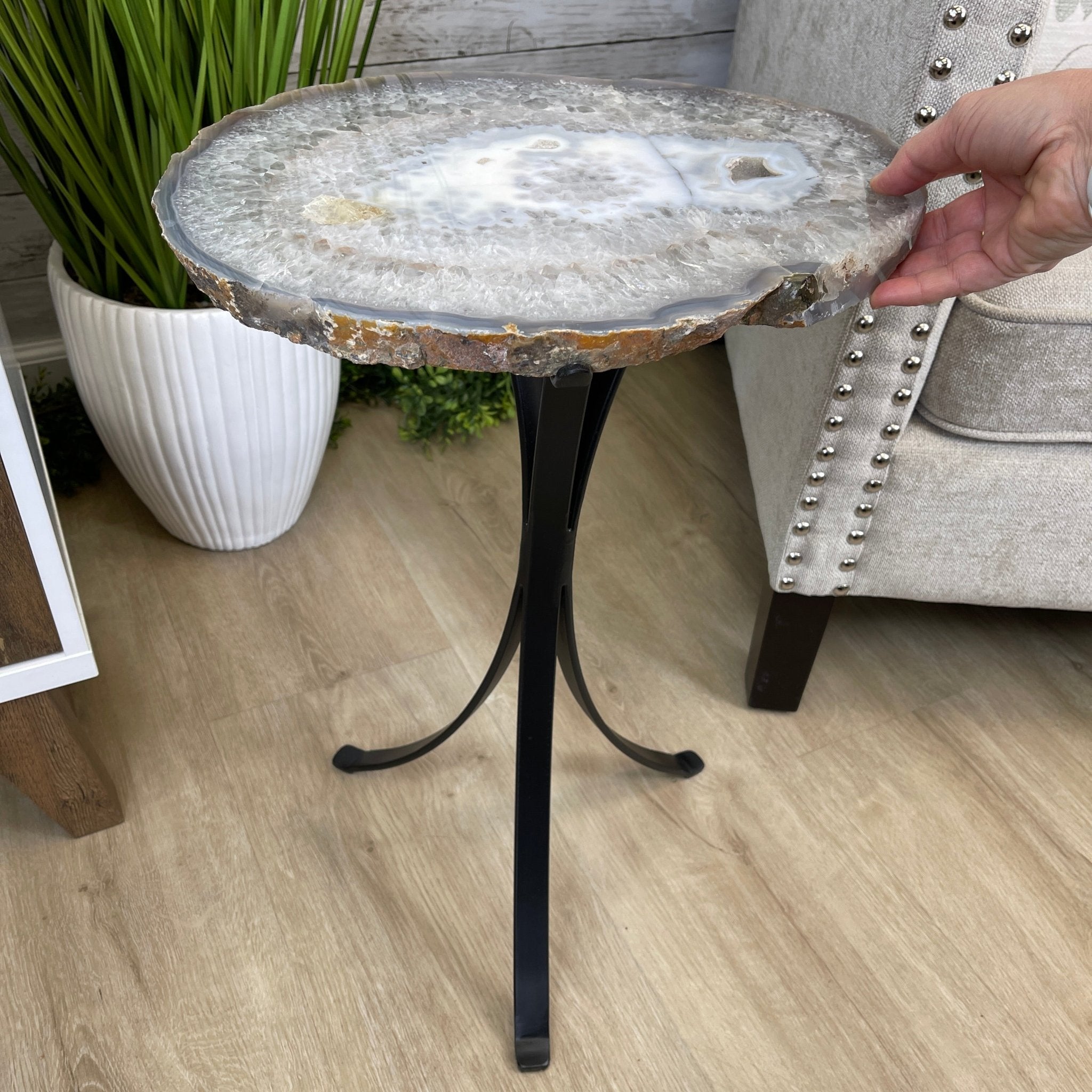 Natural Brazilian Agate Side Table, single slice on a black metal base, 21.75" tall #1305-0137 by Brazil Gems - Brazil GemsBrazil GemsNatural Brazilian Agate Side Table, single slice on a black metal base, 21.75" tall #1305-0137 by Brazil GemsTables: Side1305-0137