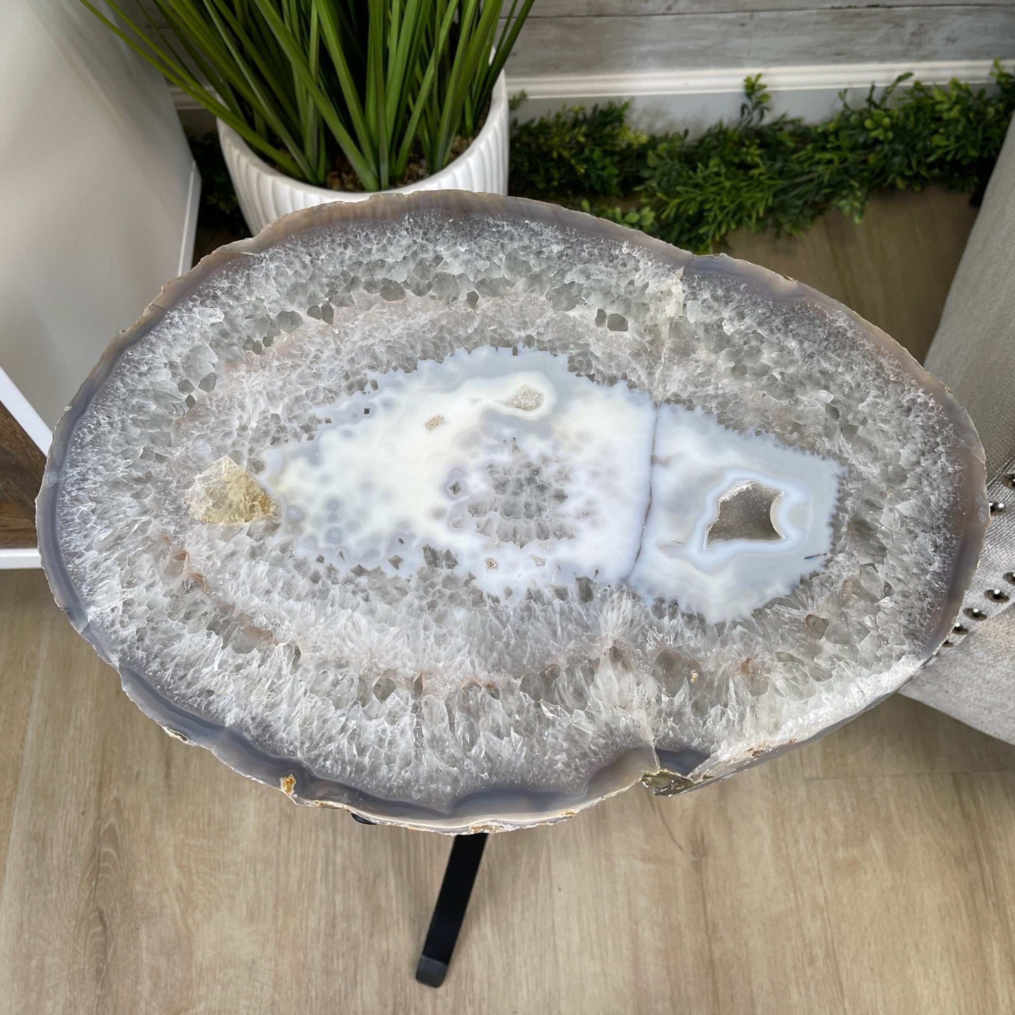 Natural Brazilian Agate Side Table, single slice on a black metal base, 21.75" tall #1305-0137 by Brazil Gems - Brazil GemsBrazil GemsNatural Brazilian Agate Side Table, single slice on a black metal base, 21.75" tall #1305-0137 by Brazil GemsTables: Side1305-0137