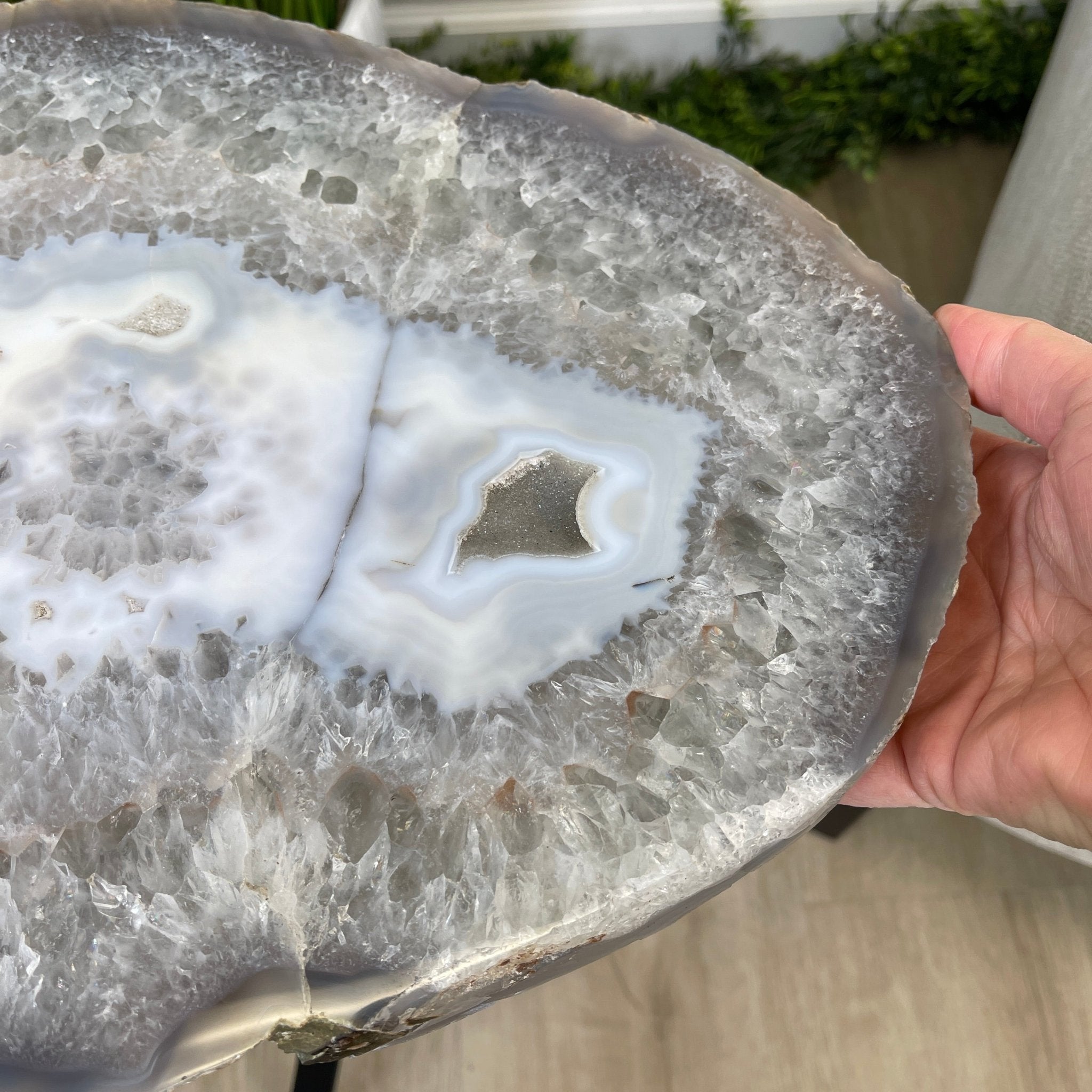 Natural Brazilian Agate Side Table, single slice on a black metal base, 21.75" tall #1305-0137 by Brazil Gems - Brazil GemsBrazil GemsNatural Brazilian Agate Side Table, single slice on a black metal base, 21.75" tall #1305-0137 by Brazil GemsTables: Side1305-0137