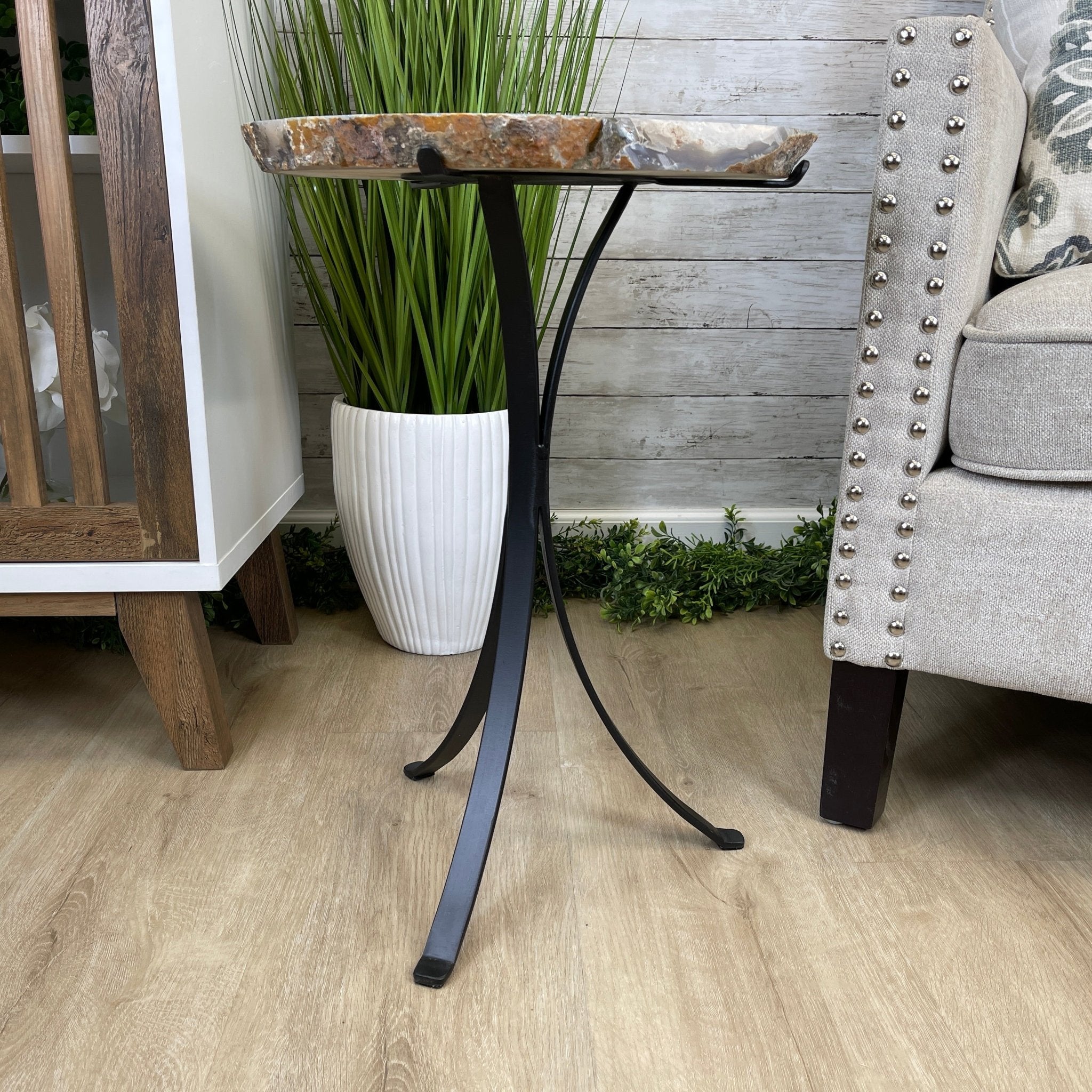 Natural Brazilian Agate Side Table, single slice on a black metal base, 21.75" tall #1305-0137 by Brazil Gems - Brazil GemsBrazil GemsNatural Brazilian Agate Side Table, single slice on a black metal base, 21.75" tall #1305-0137 by Brazil GemsTables: Side1305-0137
