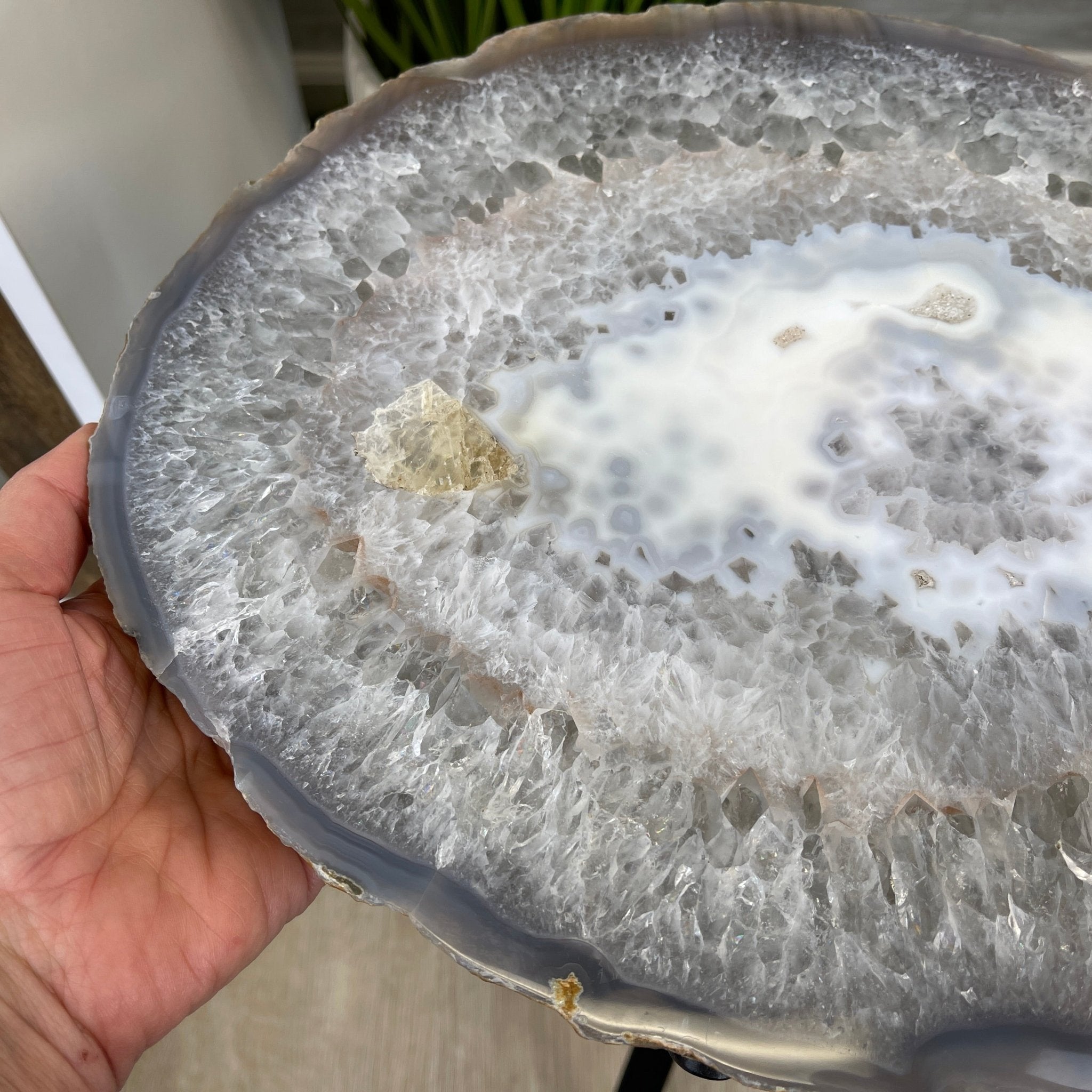 Natural Brazilian Agate Side Table, single slice on a black metal base, 21.75" tall #1305-0137 by Brazil Gems - Brazil GemsBrazil GemsNatural Brazilian Agate Side Table, single slice on a black metal base, 21.75" tall #1305-0137 by Brazil GemsTables: Side1305-0137