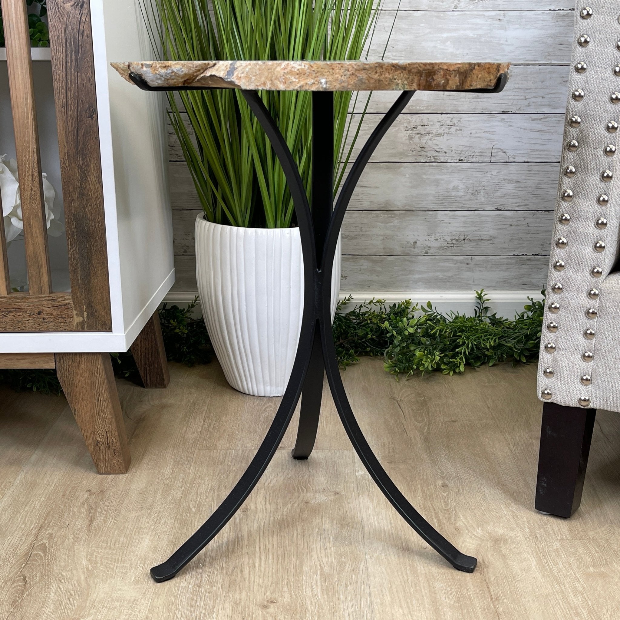 Natural Brazilian Agate Side Table, single slice on a black metal base, 21.75" tall #1305-0143 by Brazil Gems - Brazil GemsBrazil GemsNatural Brazilian Agate Side Table, single slice on a black metal base, 21.75" tall #1305-0143 by Brazil GemsTables: Side1305-0143