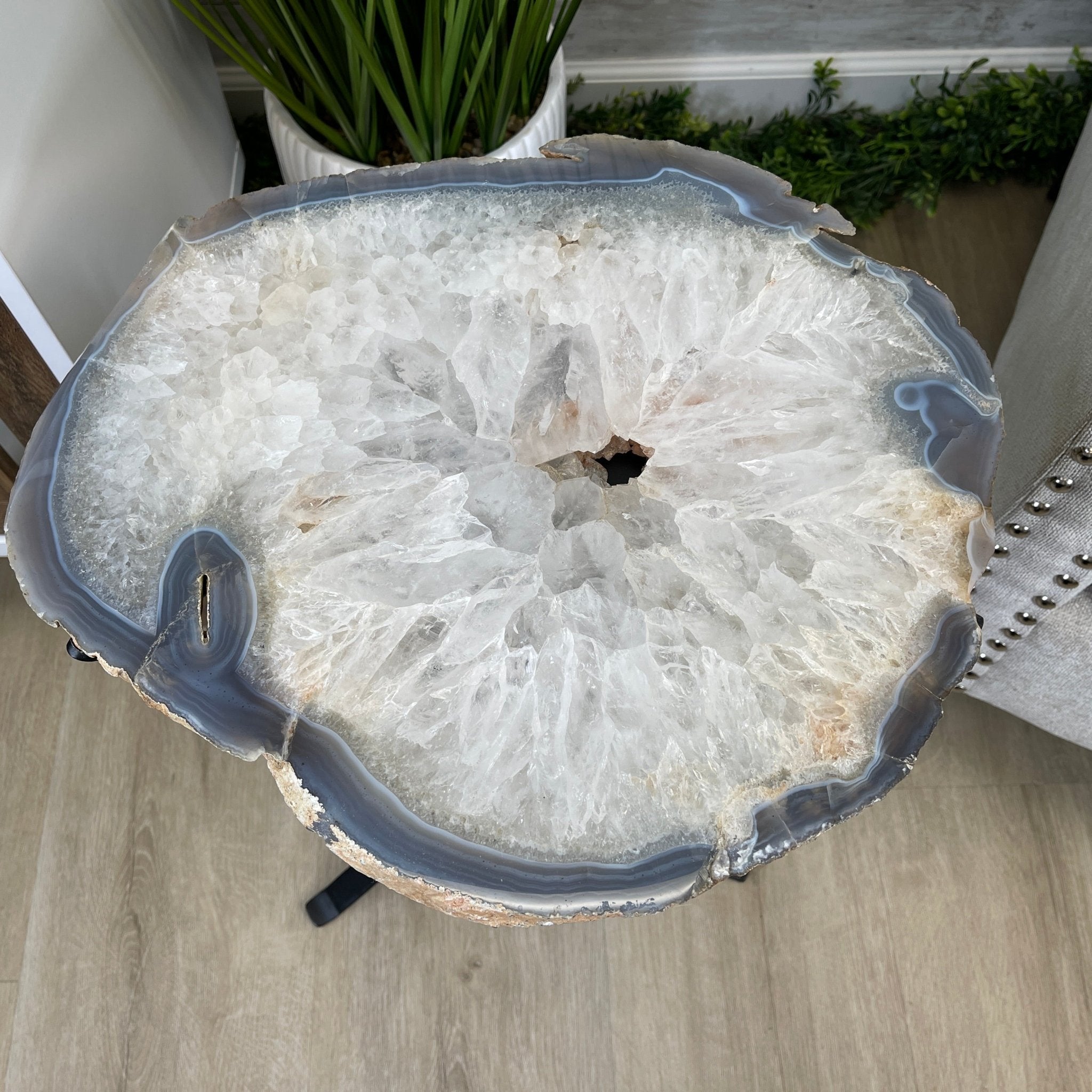 Natural Brazilian Agate Side Table, single slice on a black metal base, 21.75" tall #1305-0143 by Brazil Gems - Brazil GemsBrazil GemsNatural Brazilian Agate Side Table, single slice on a black metal base, 21.75" tall #1305-0143 by Brazil GemsTables: Side1305-0143
